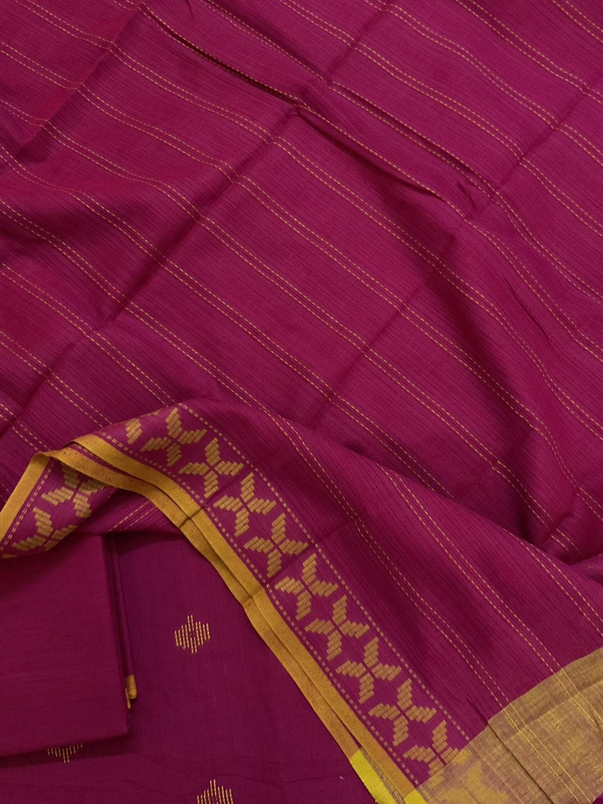 Pure Handloom Cotton Self Weaved Suit - Dark Pink