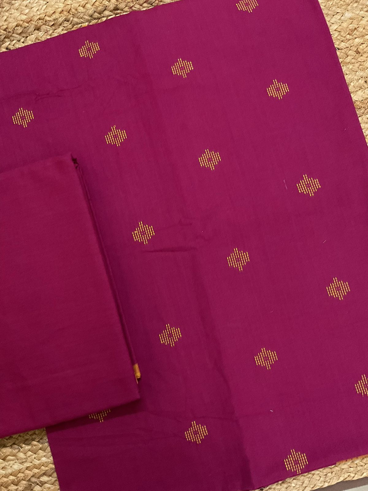 Pure Handloom Cotton Self Weaved Suit - Dark Pink