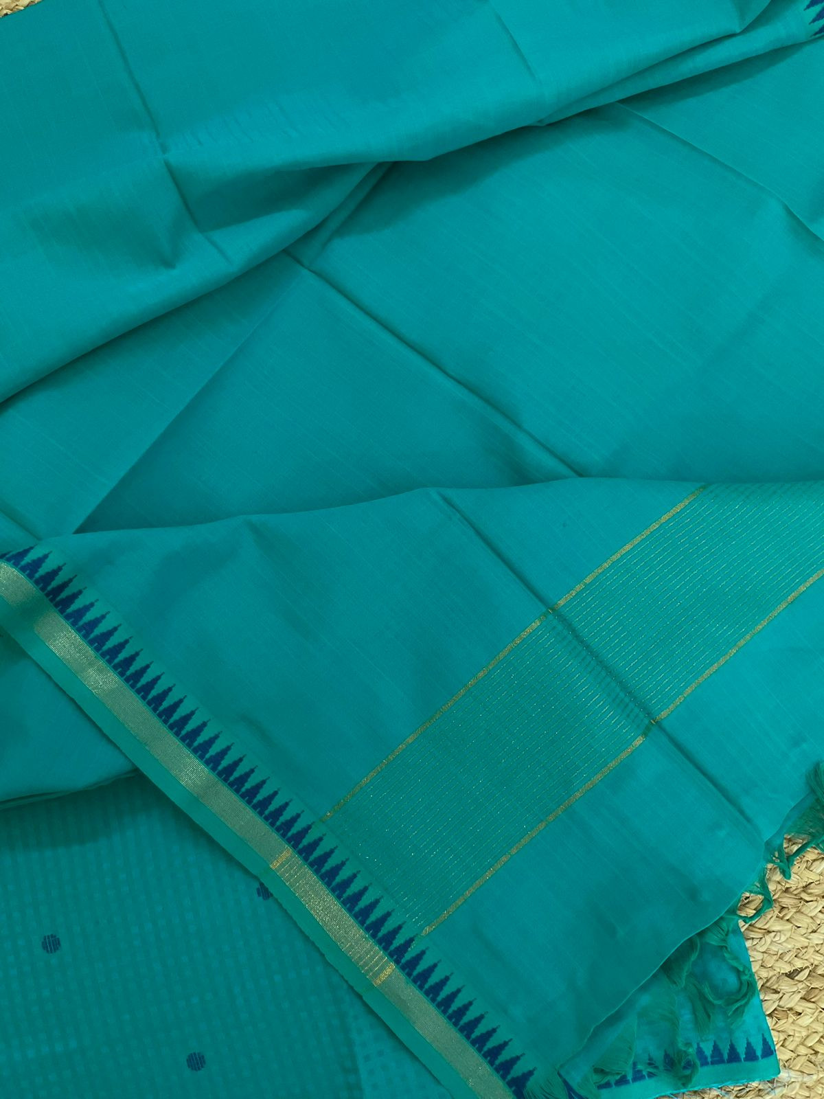 Pure Handloom Cotton Self Weaved Suit - Blue
