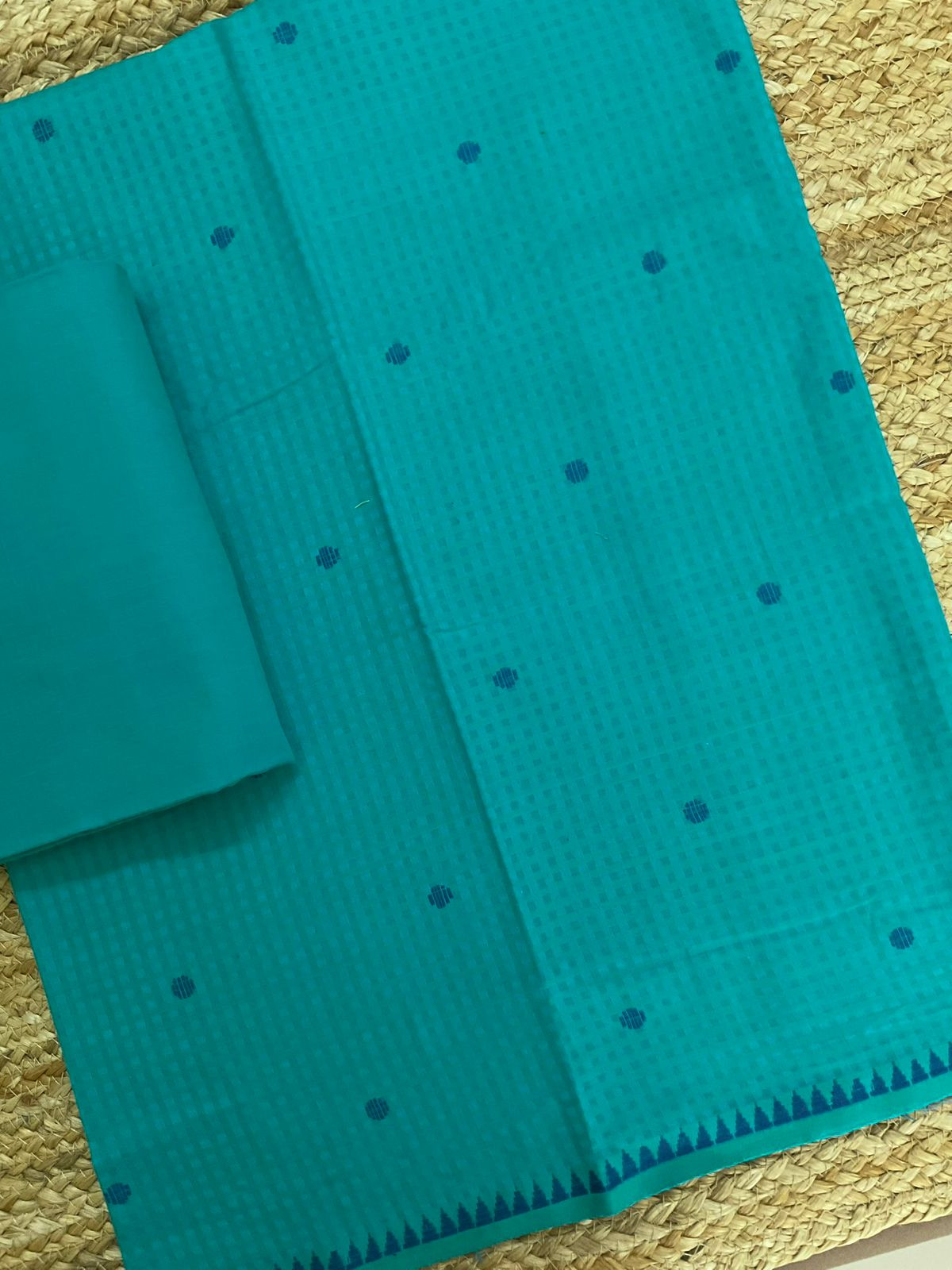 Pure Handloom Cotton Self Weaved Suit - Blue