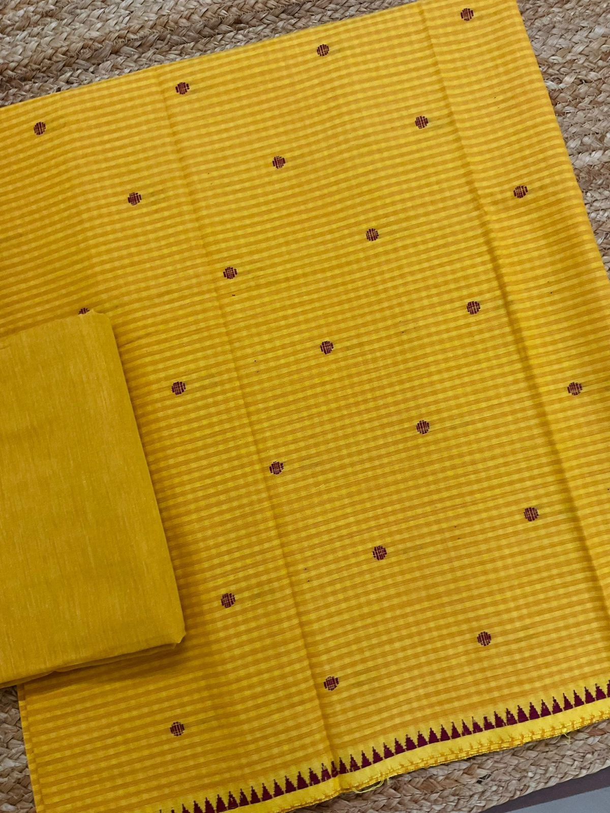 Pure Handloom Cotton Self Weaved Suit - Yellow