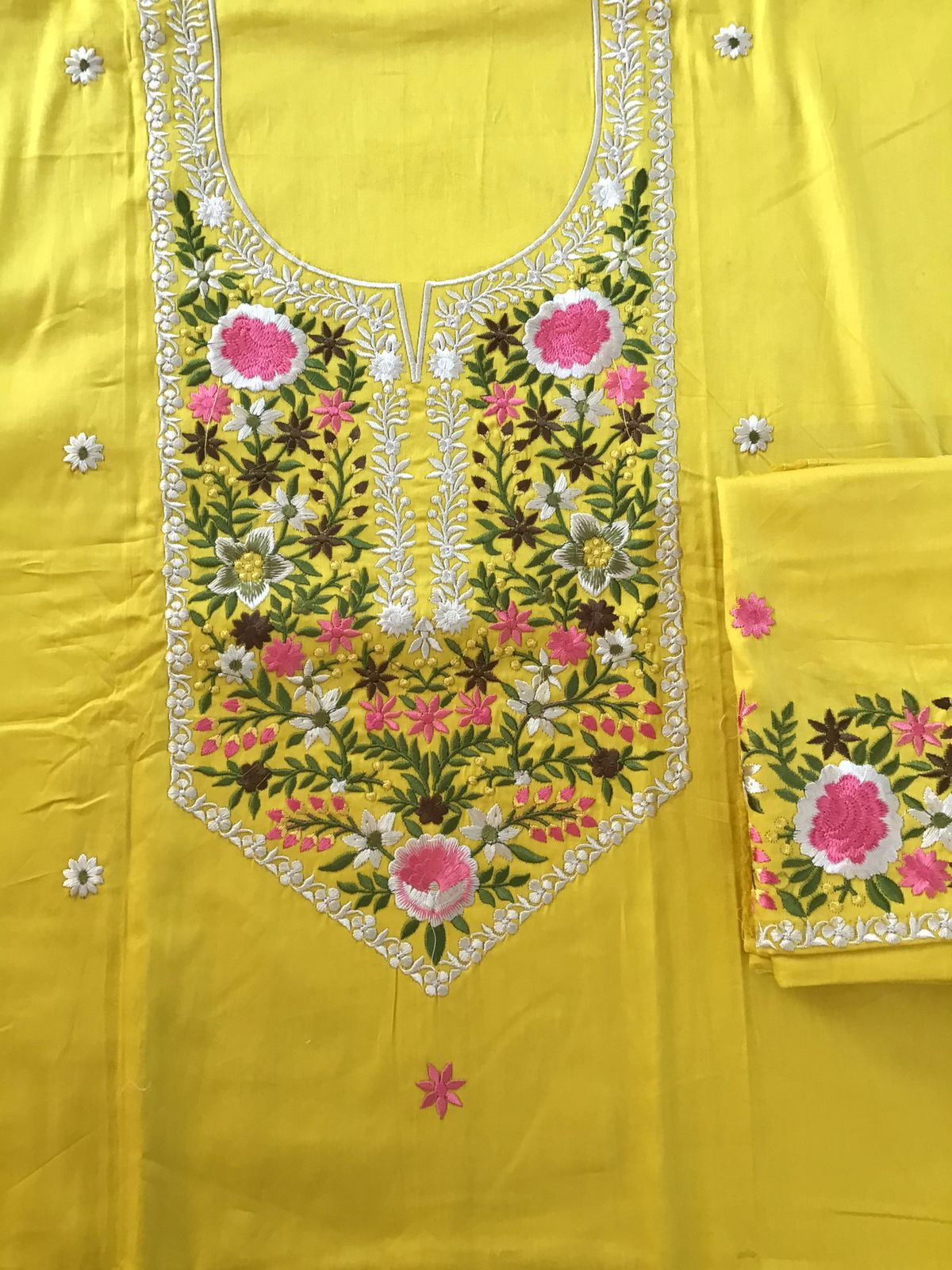 Pure Cotton Silk Embroidered Suit - Yellow