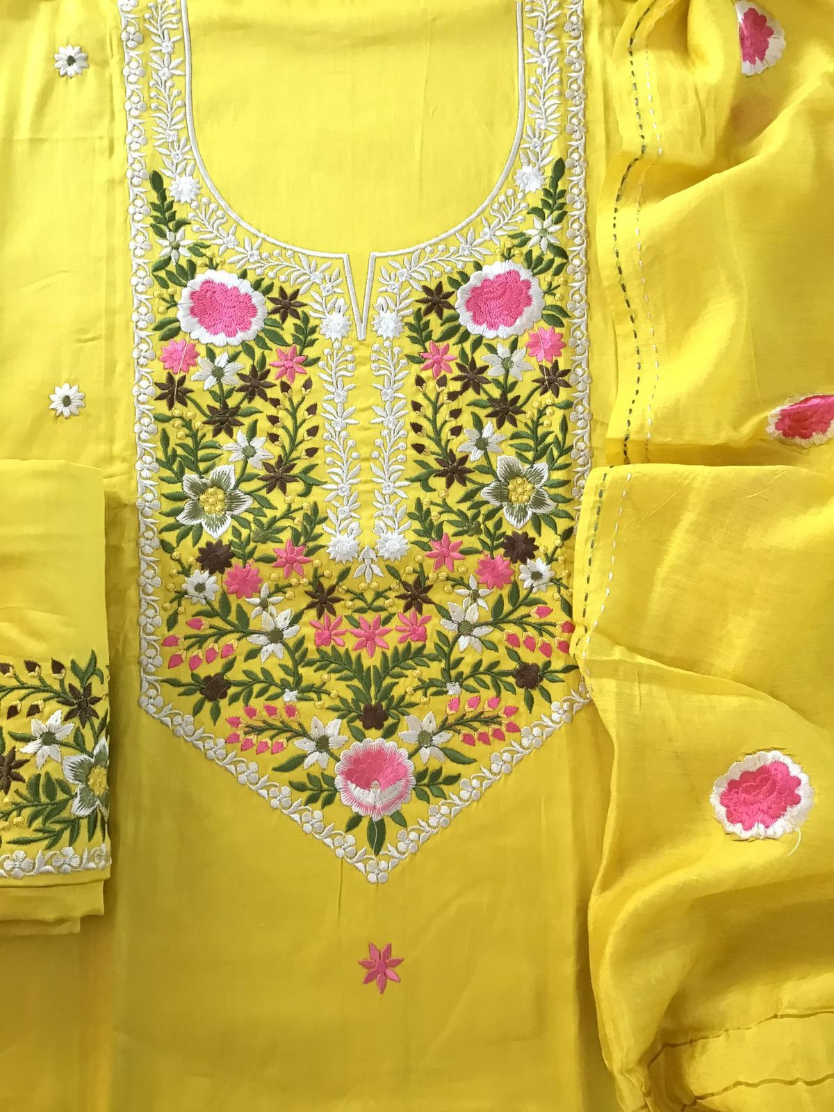 Pure Cotton Silk Embroidered Suit - Yellow