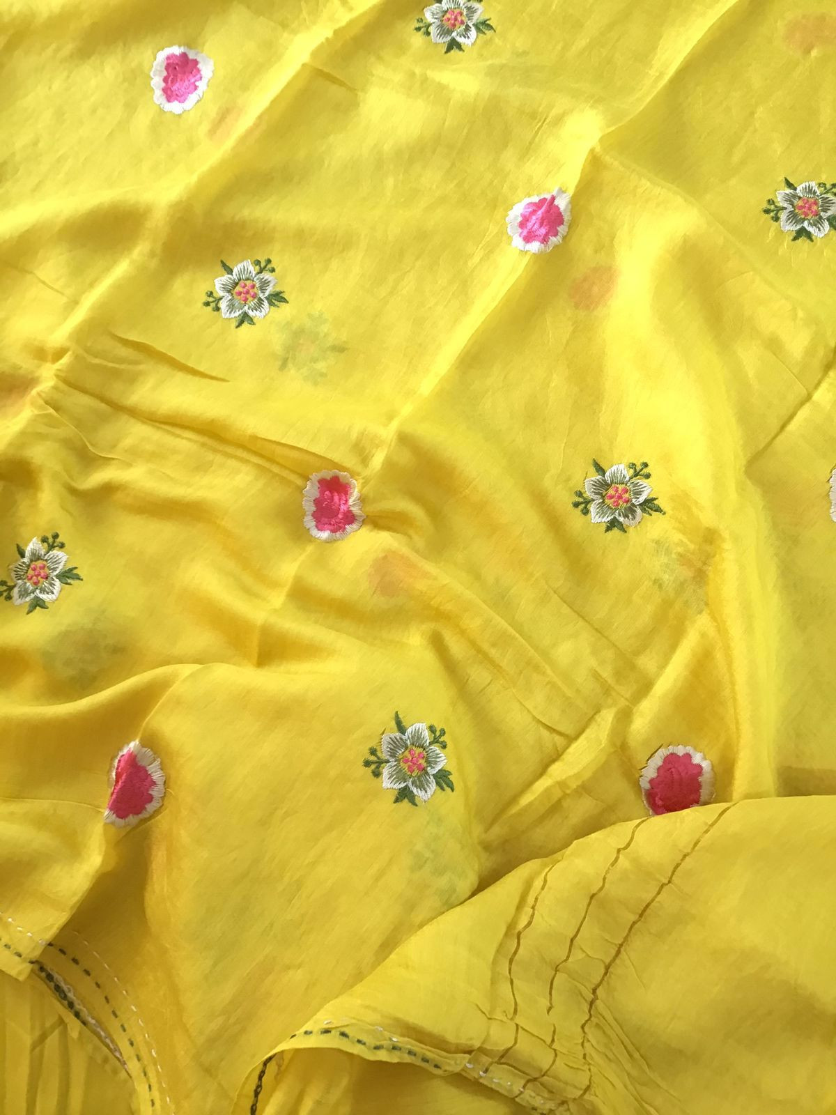 Pure Cotton Silk Embroidered Suit - Yellow