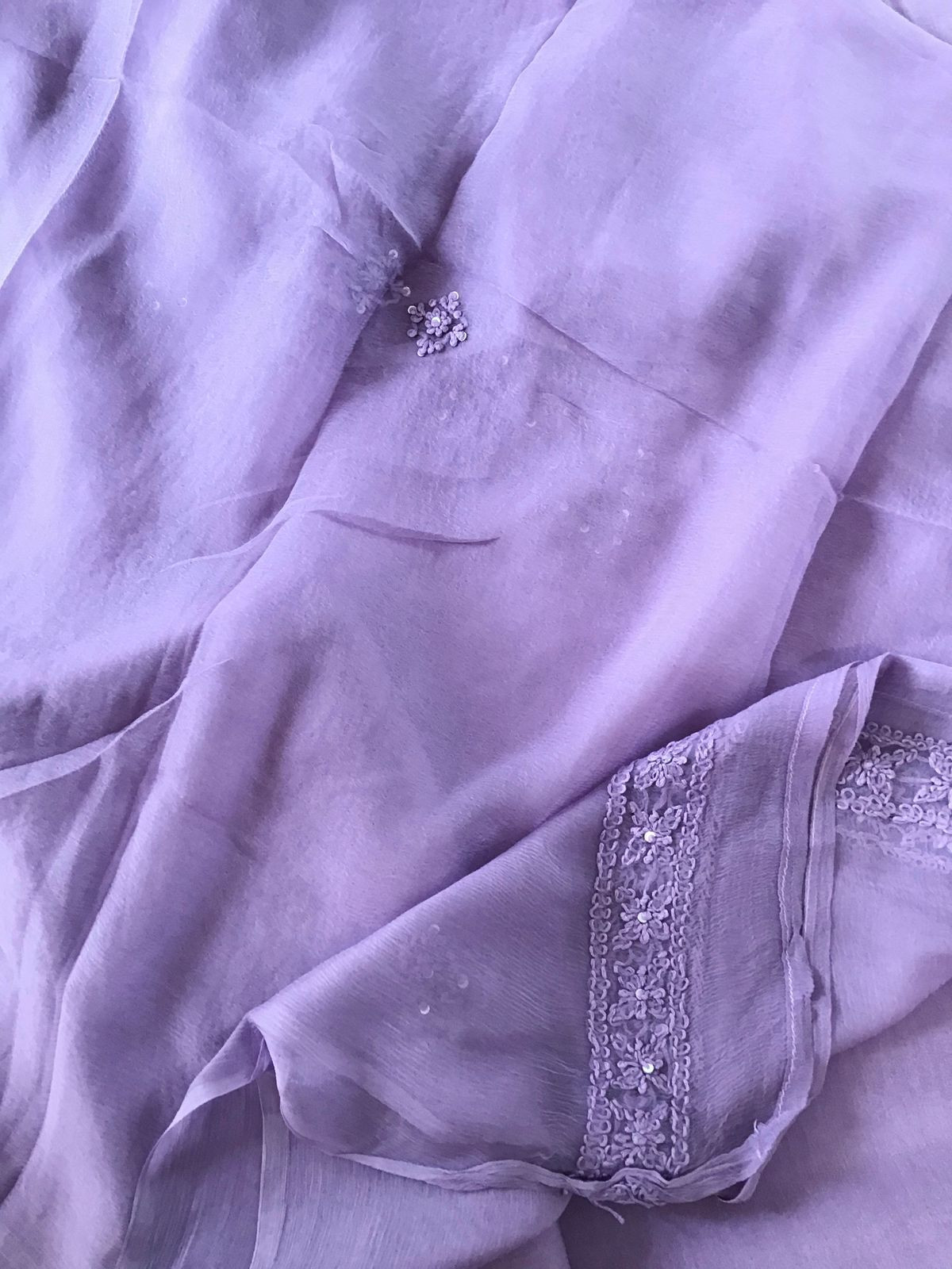 Pure Chinnon Silk Embroidered Suit - Lavender