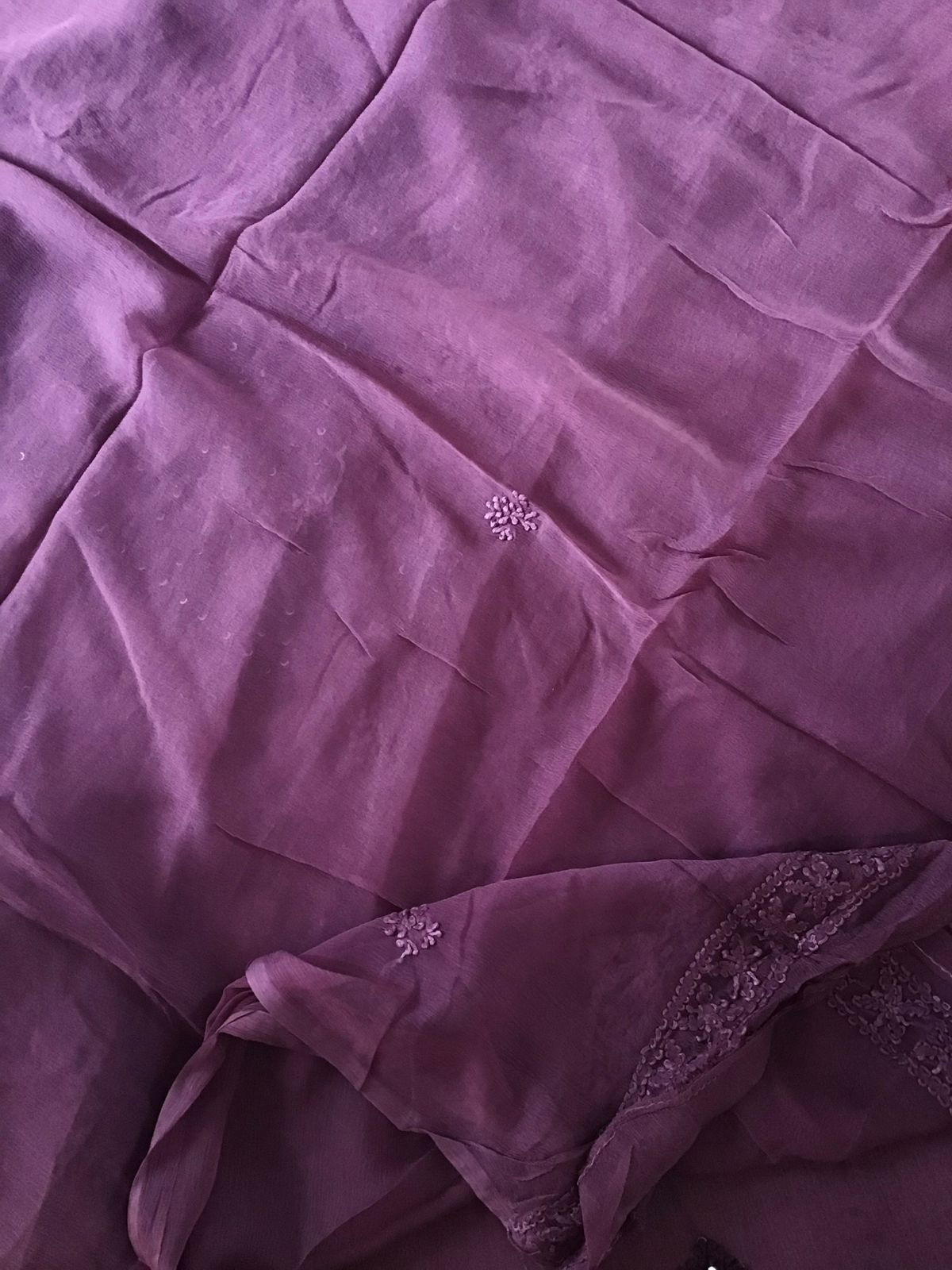 Pure Chinnon Silk Embroidered Suit - Wine