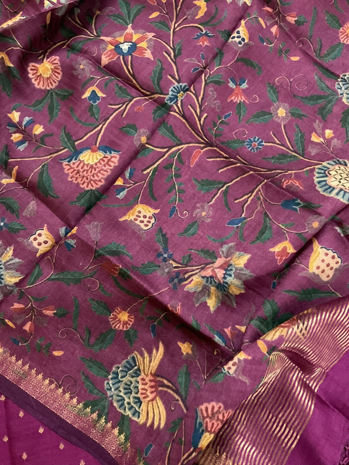 Pure Munga Silk Printed Banarasi Weaved Suit - Wine