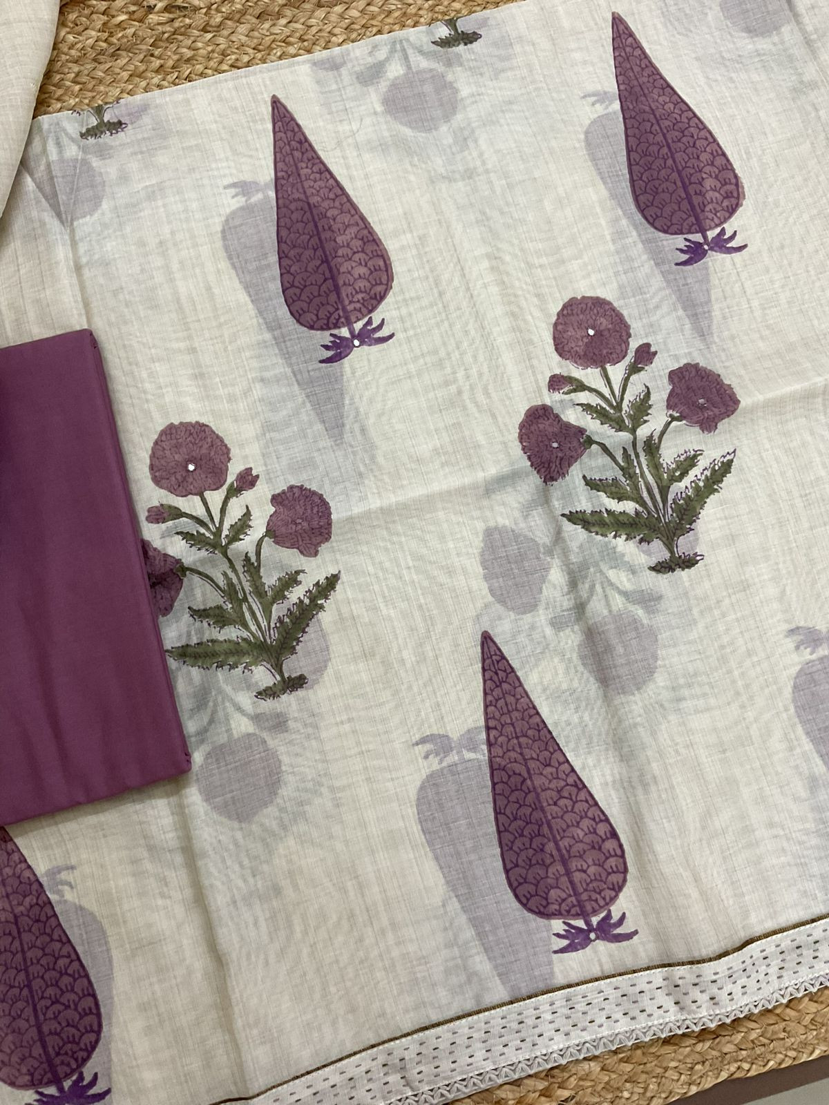 Soft Slub Chanderi Printed Embroidered Suit - Beige