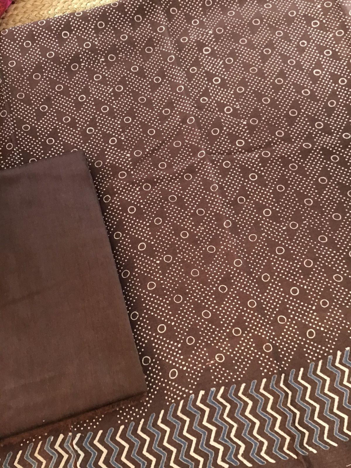 Pure Maheshwari Silk Printed Suit - Brown