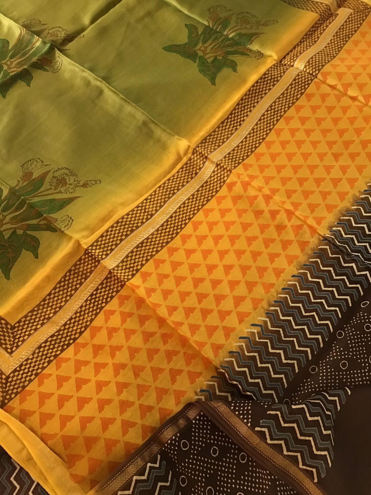 Pure Maheshwari Silk Printed Suit - Brown