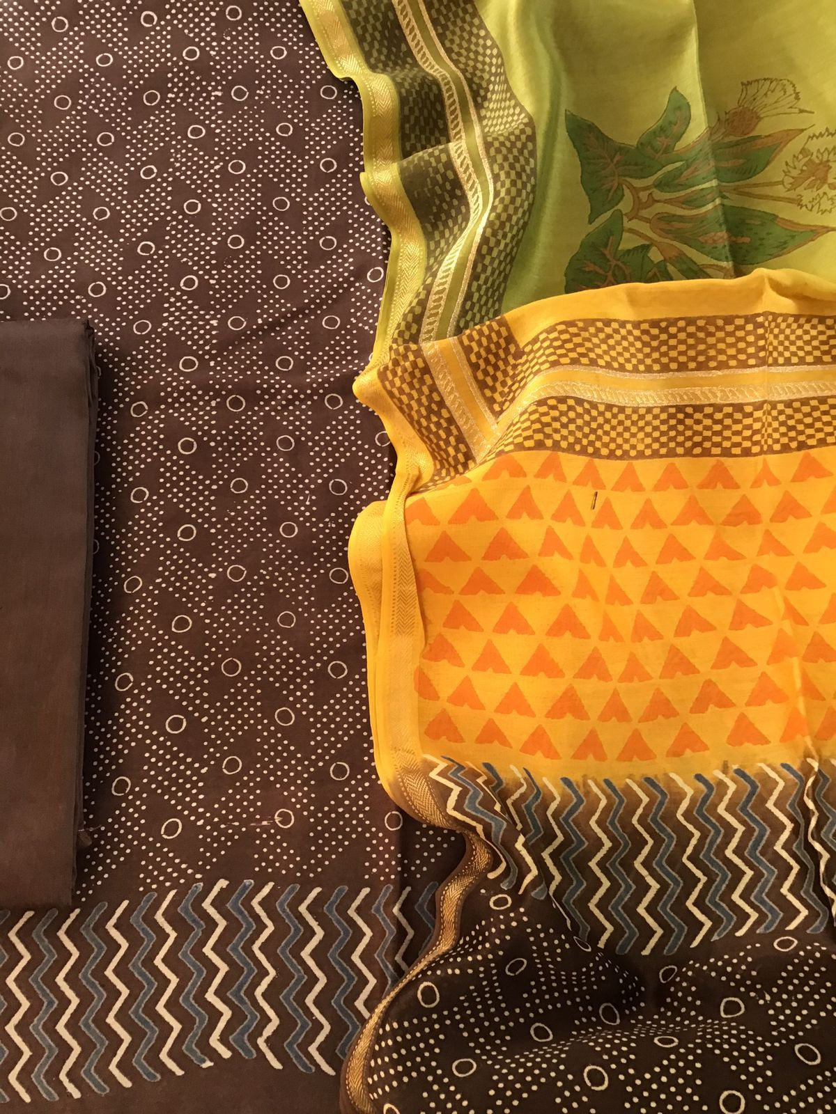 Pure Maheshwari Silk Printed Suit - Brown