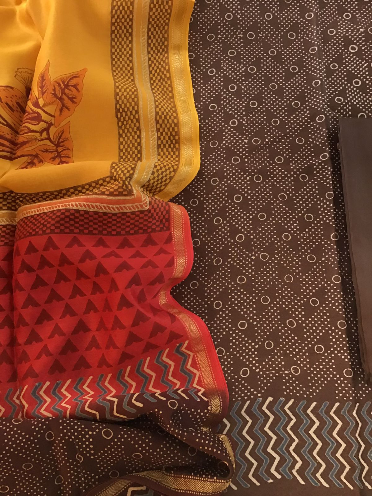 Pure Maheshwari Silk Printed Suit - Brown