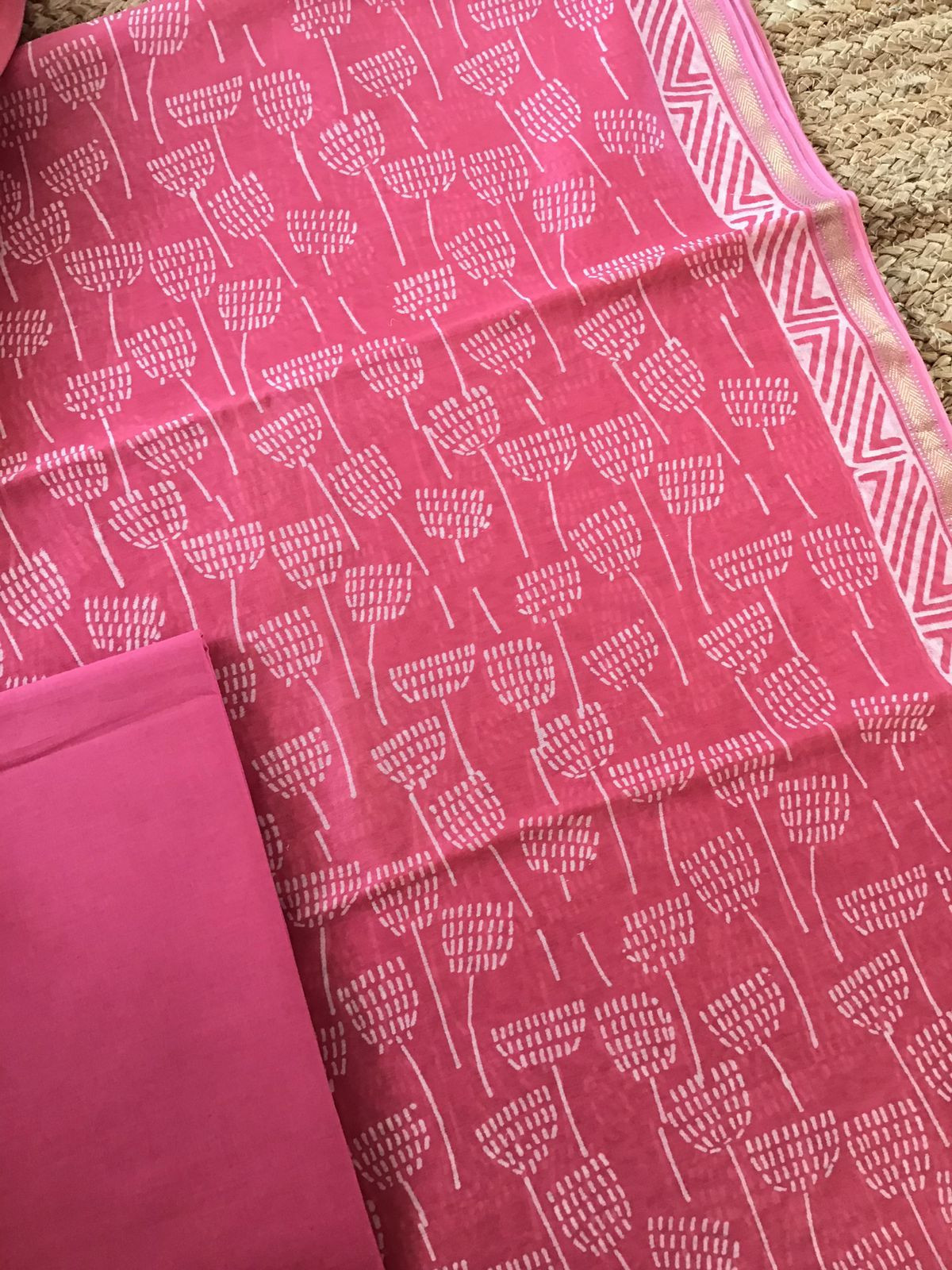 Pure Maheshwari Silk Printed Suit - Pink