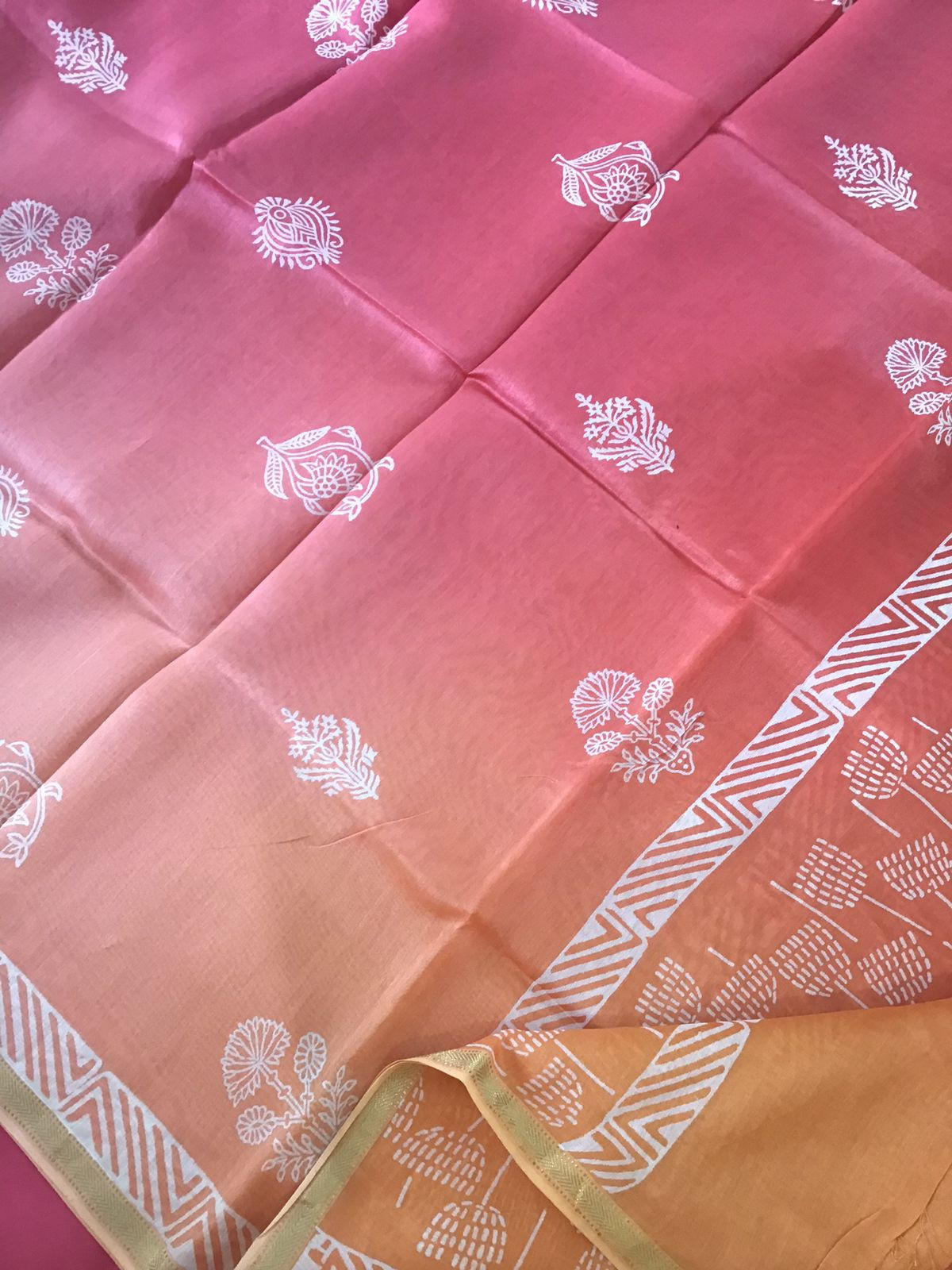 Pure Maheshwari Silk Printed Suit - Pink