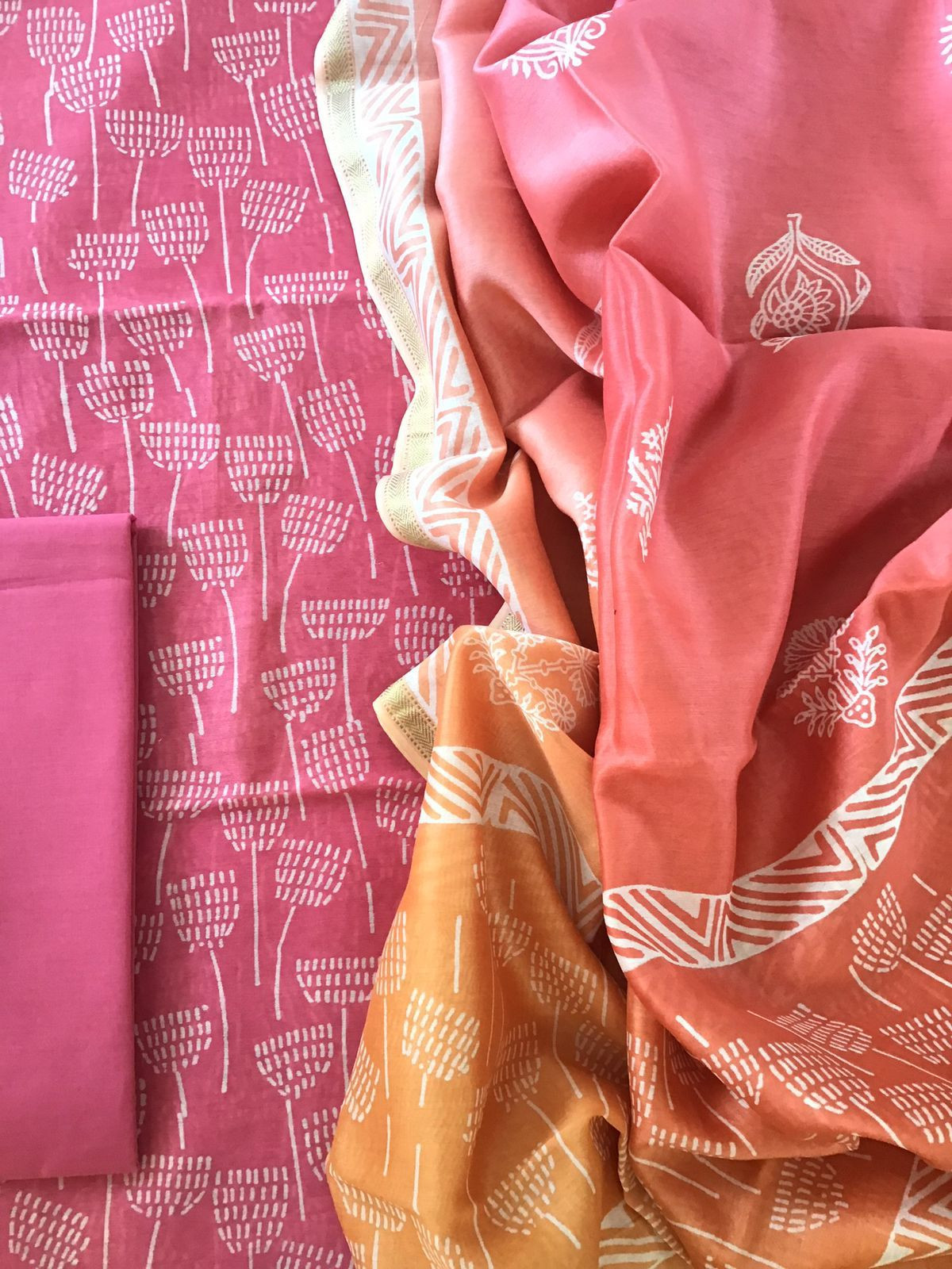 Pure Maheshwari Silk Printed Suit - Pink