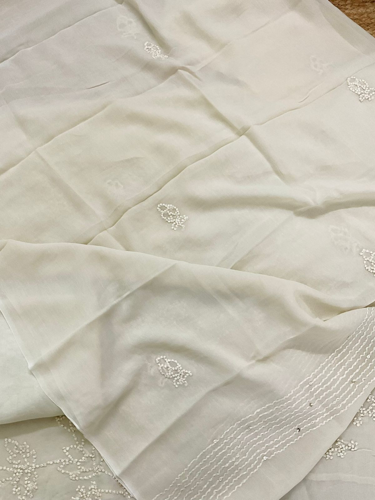 Pure Georgette Embroidered Suit - Offwhite