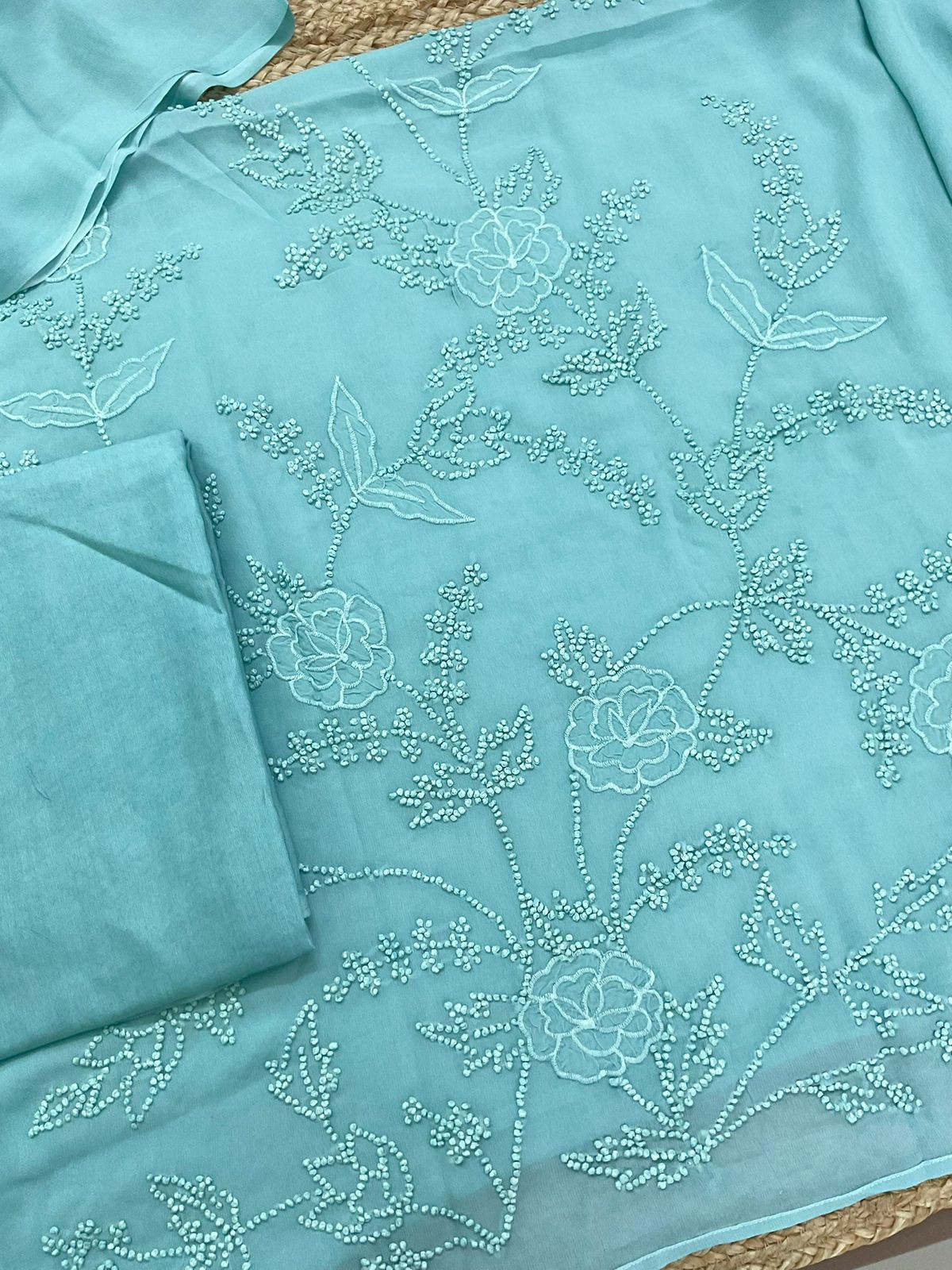 Pure Georgette Embroidered Suit - Blue