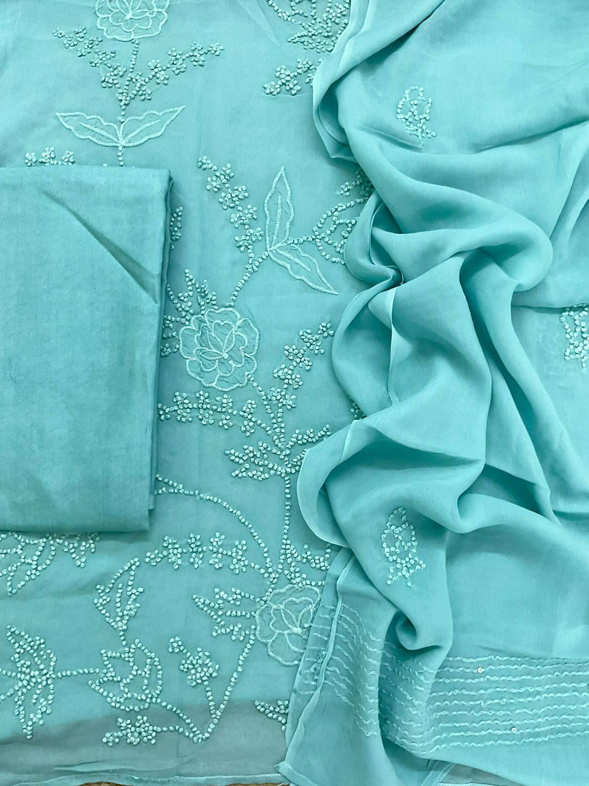 Pure Georgette Embroidered Suit - Blue