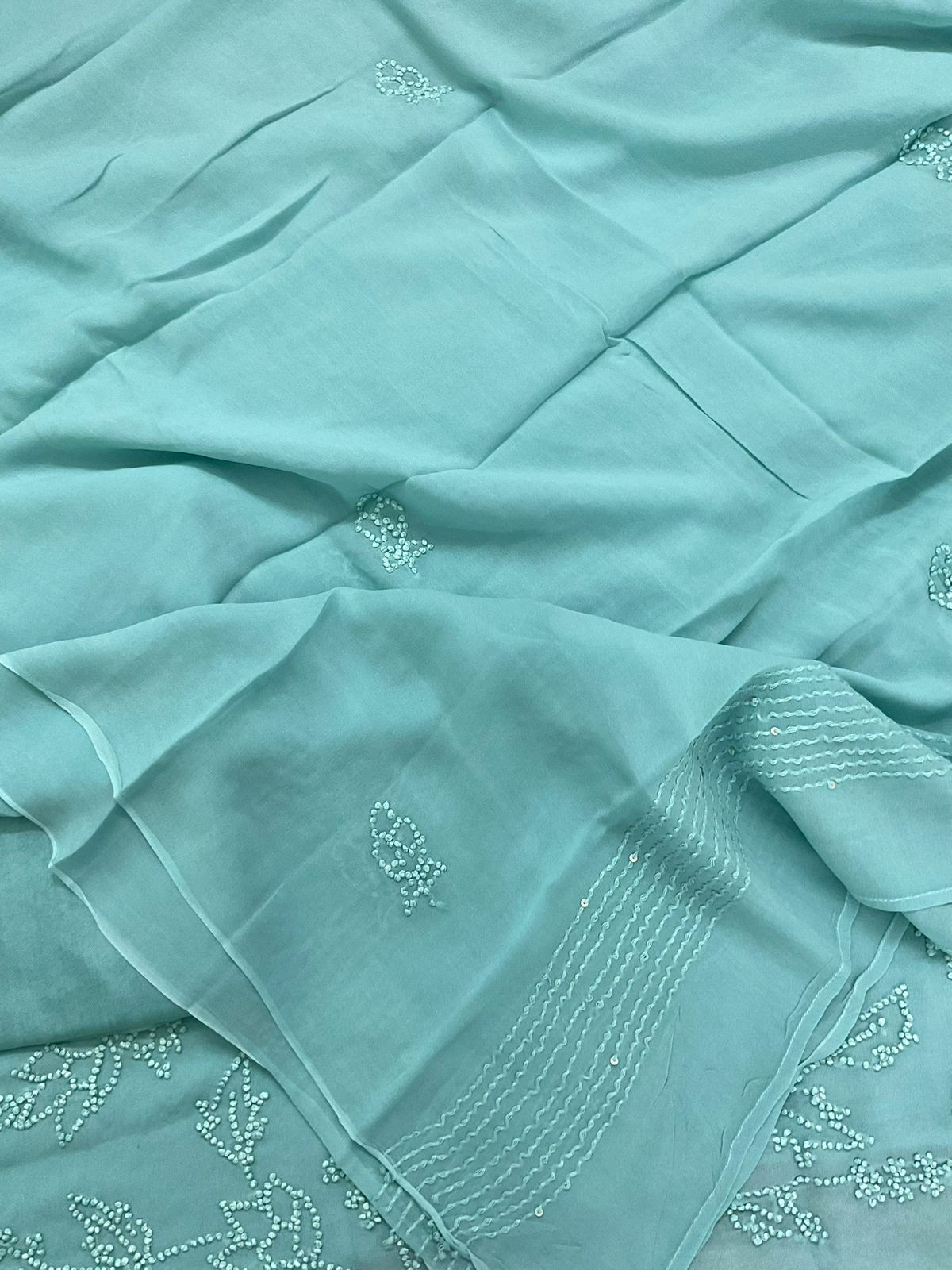 Pure Georgette Embroidered Suit - Blue