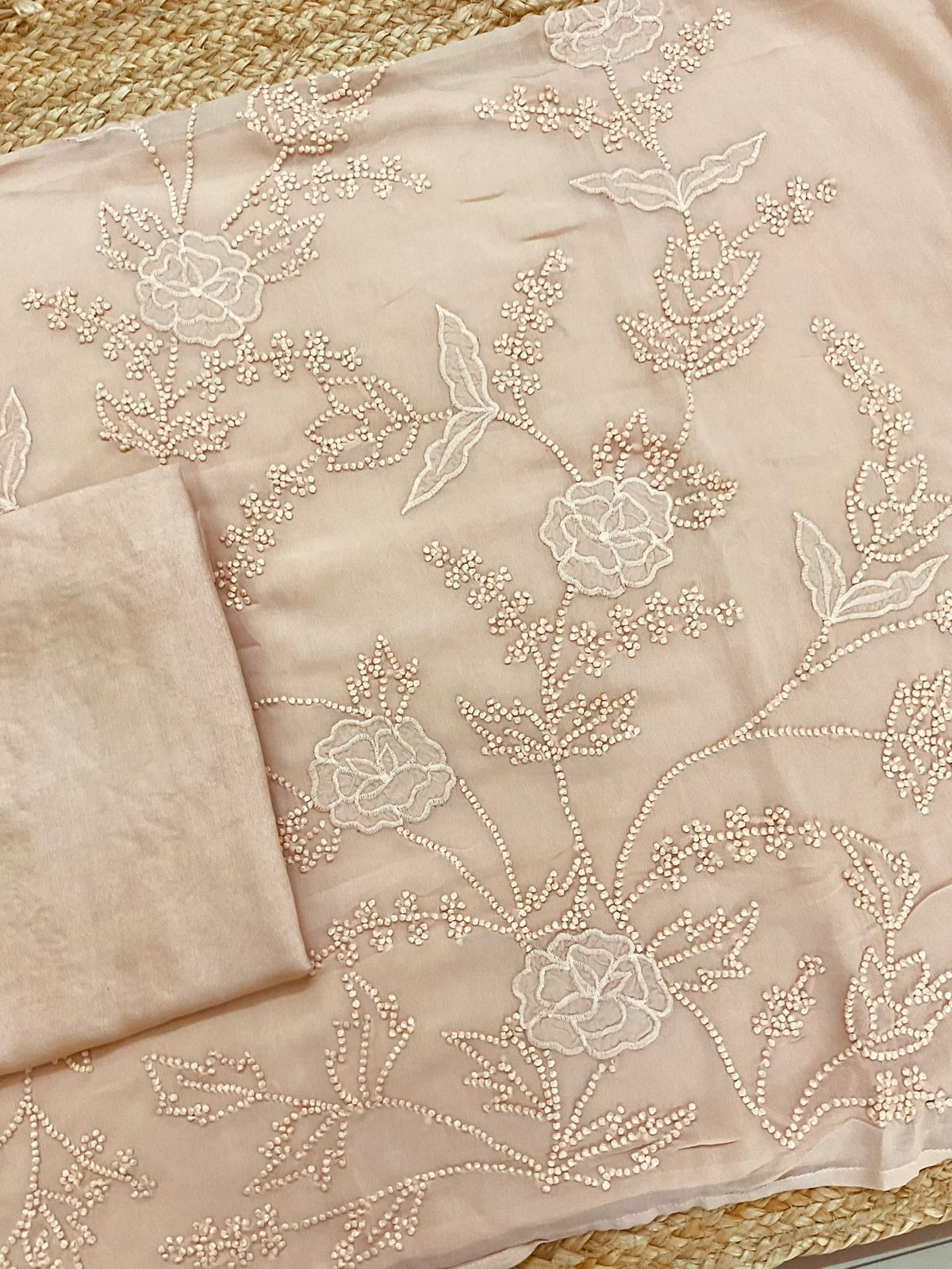 Pure Georgette Embroidered Suit - Peach