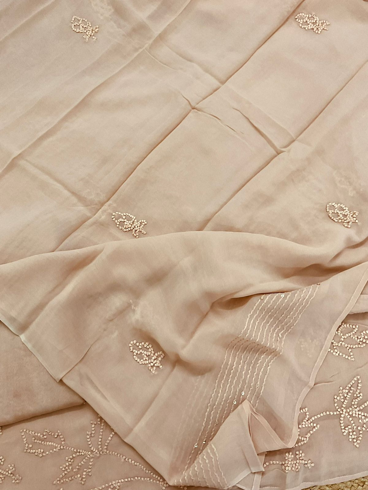 Pure Georgette Embroidered Suit - Peach