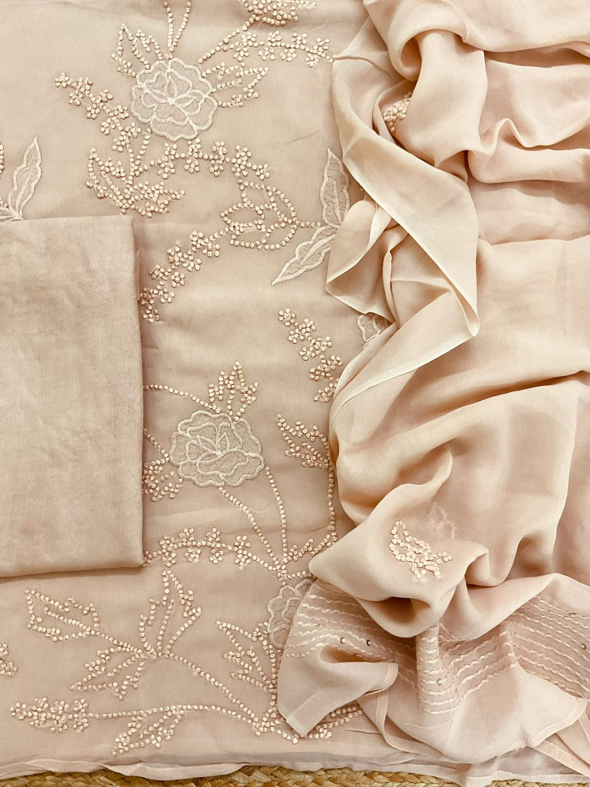 Pure Georgette Embroidered Suit - Peach