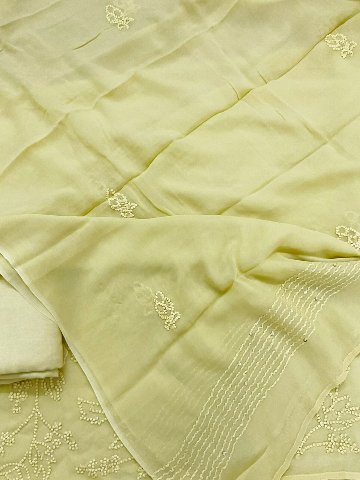 Pure Georgette Embroidered Suit - Yellow