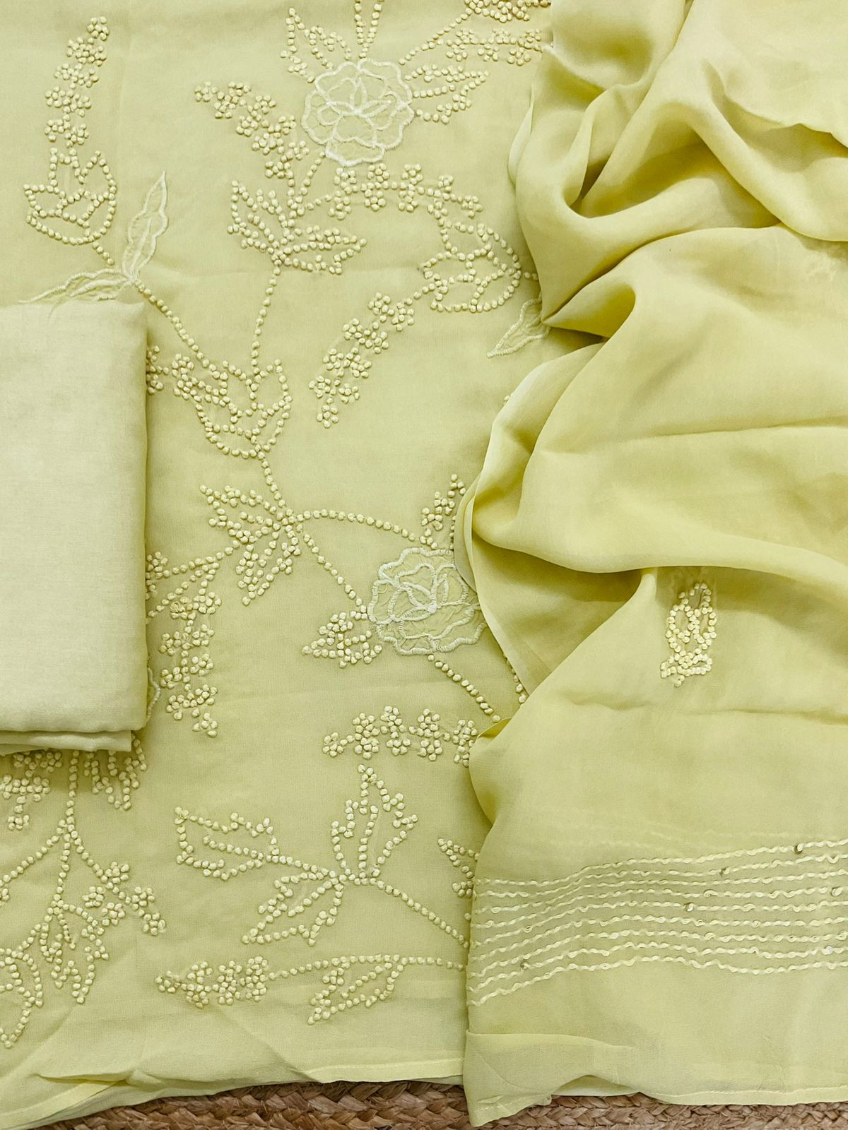 Pure Georgette Embroidered Suit - Yellow
