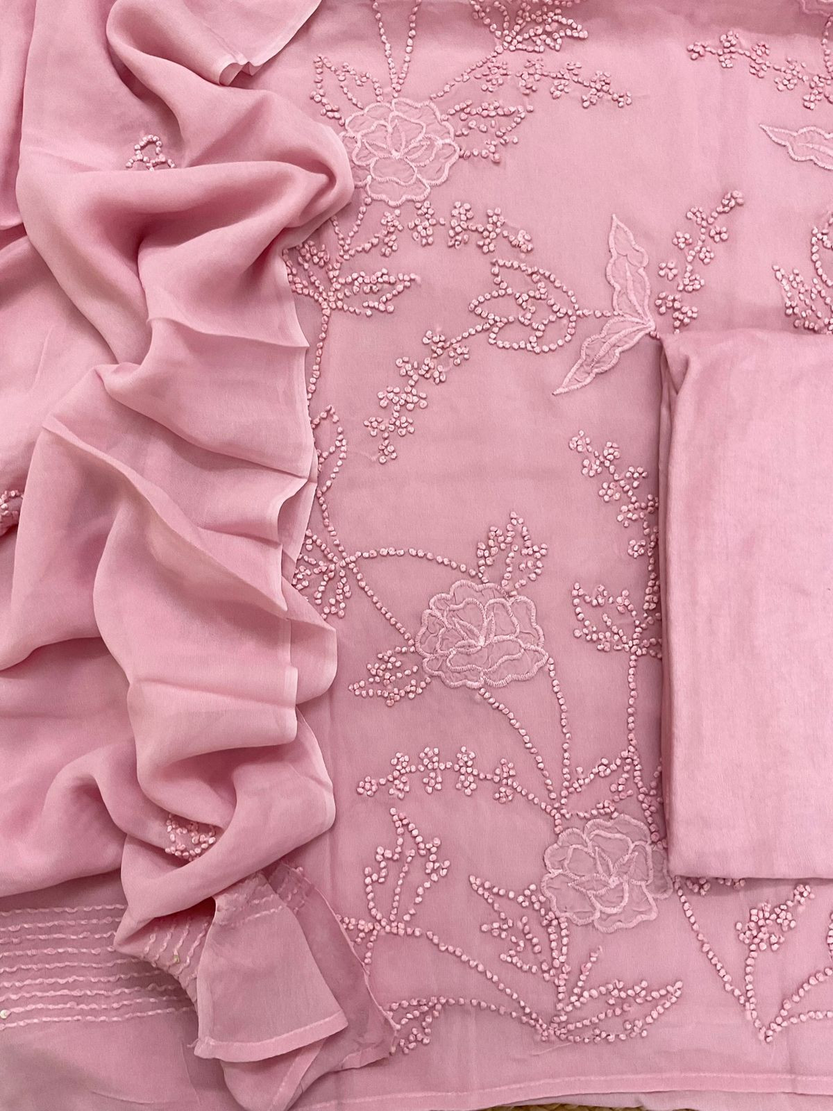 Pure Georgette Embroidered Suit - Pink