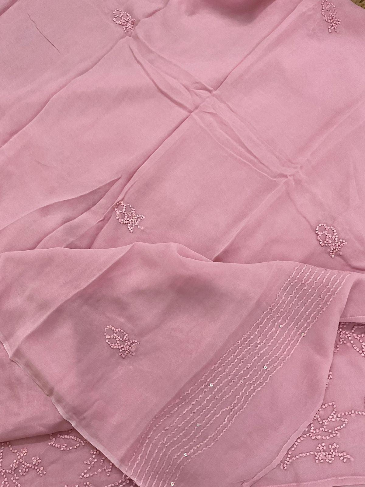 Pure Georgette Embroidered Suit - Pink
