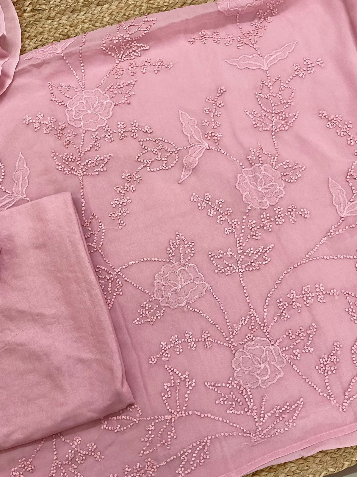 Pure Georgette Embroidered Suit - Pink