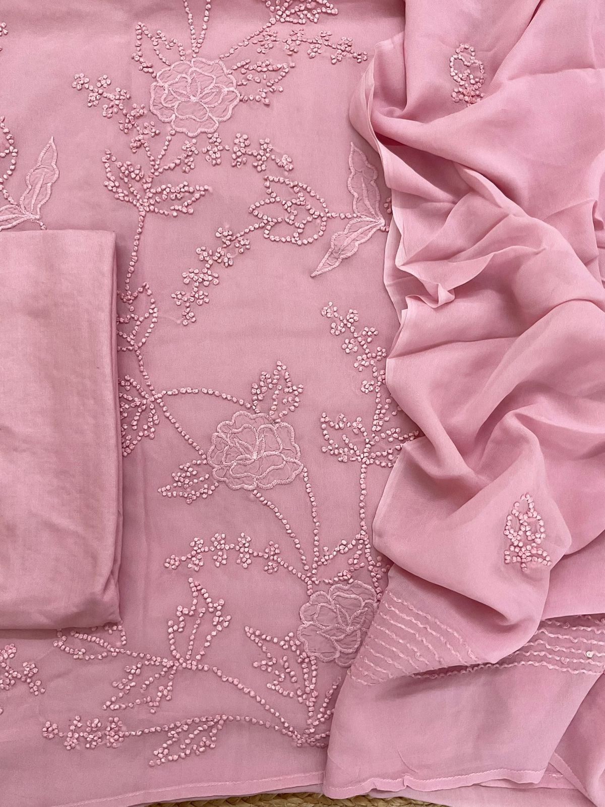 Pure Georgette Embroidered Suit - Pink
