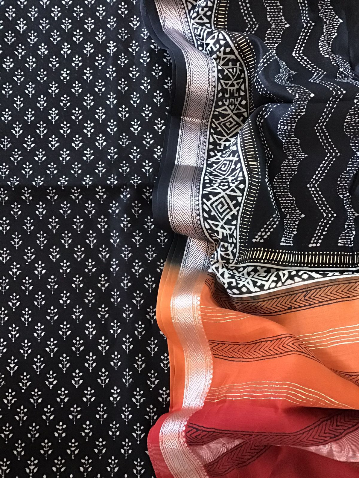 Pure Maheshwari Silk Printed Suit - Black