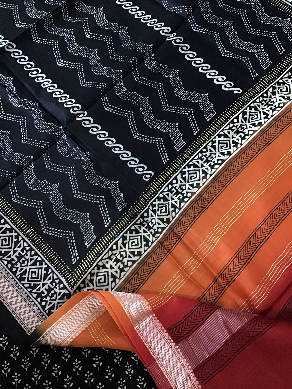 Pure Maheshwari Silk Printed Suit - Black