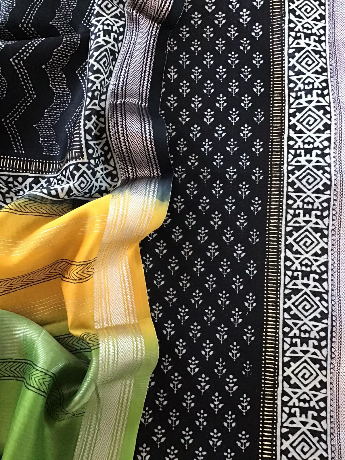 Pure Maheshwari Silk Printed Suit - Black