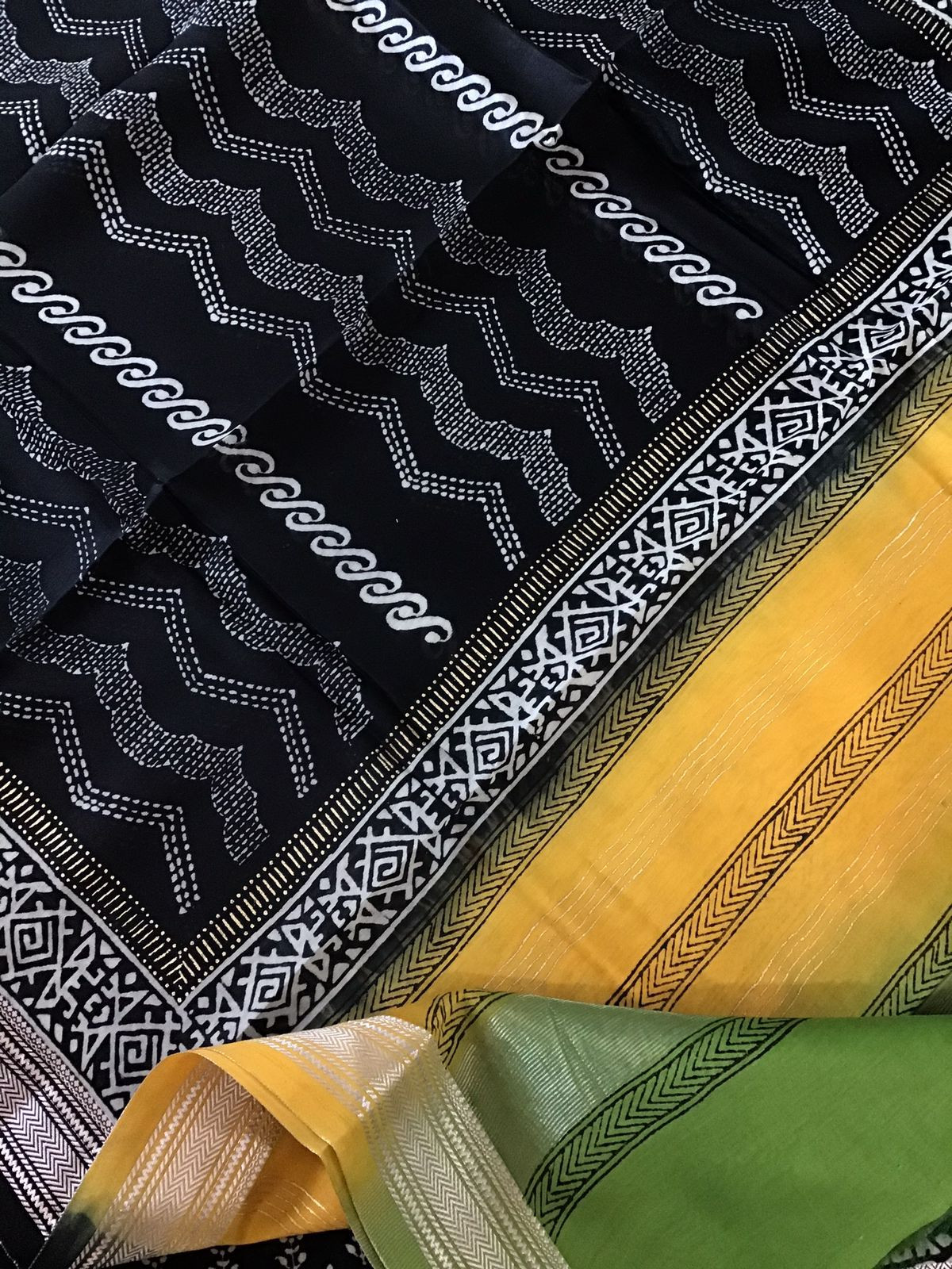 Pure Maheshwari Silk Printed Suit - Black