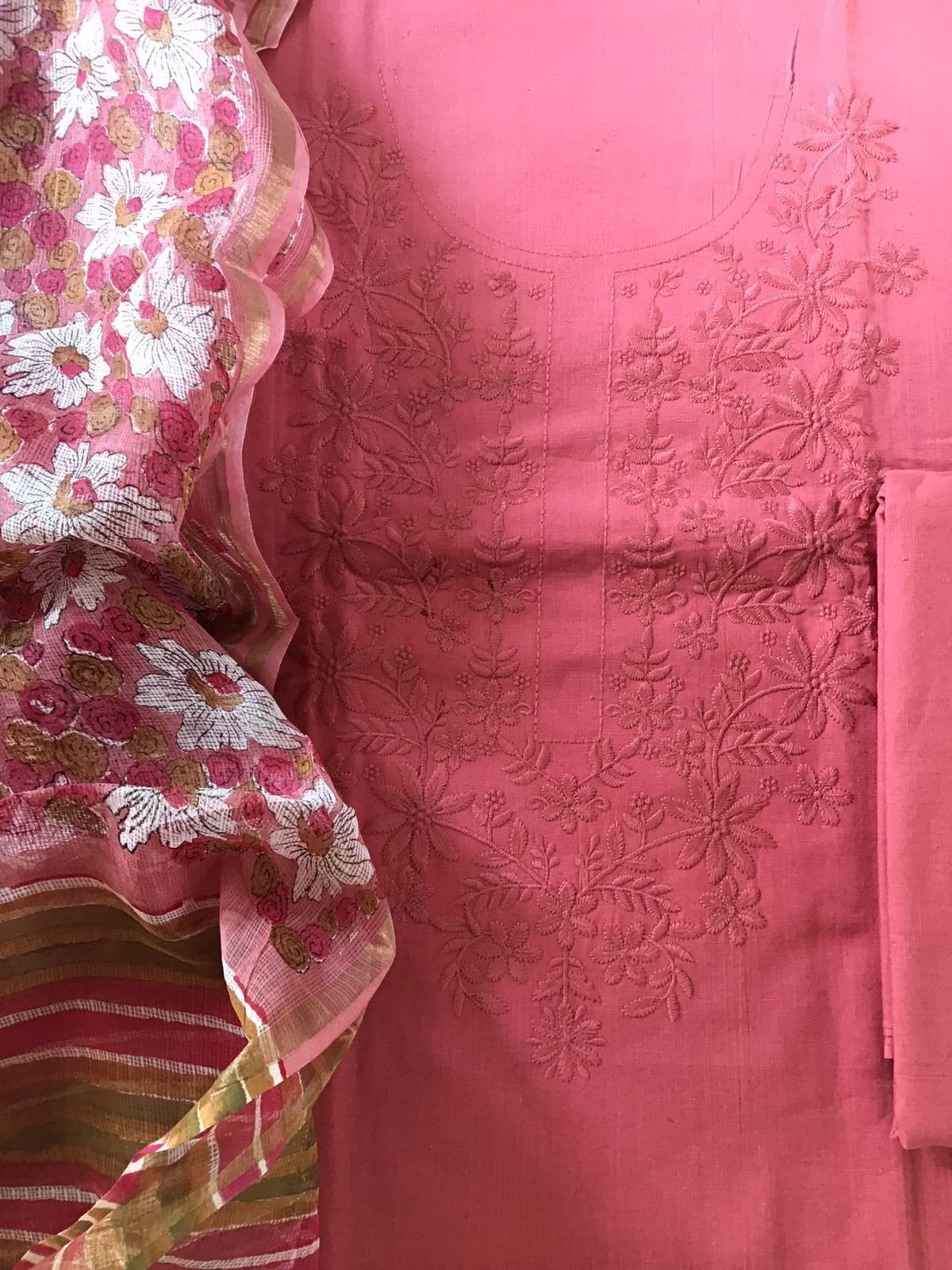 Pure Cotton Printed Embroidered Suit - Pink