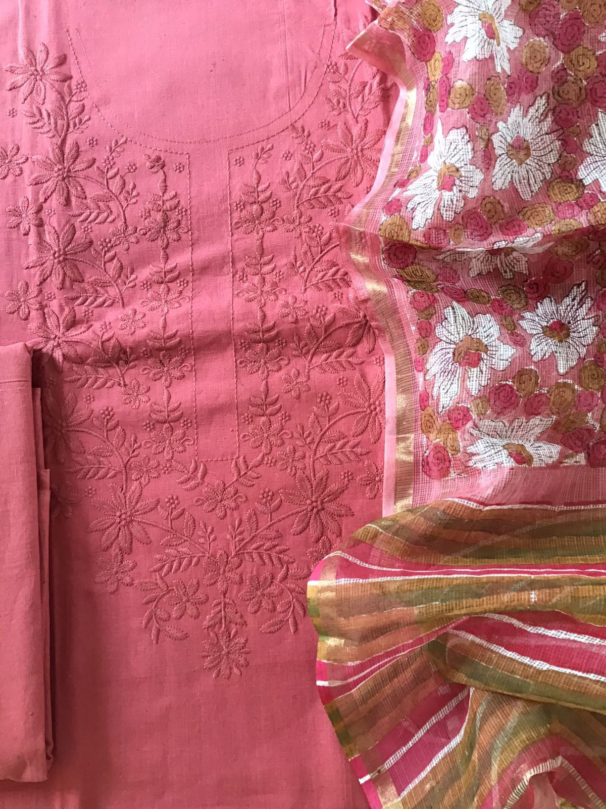 Pure Cotton Printed Embroidered Suit - Pink