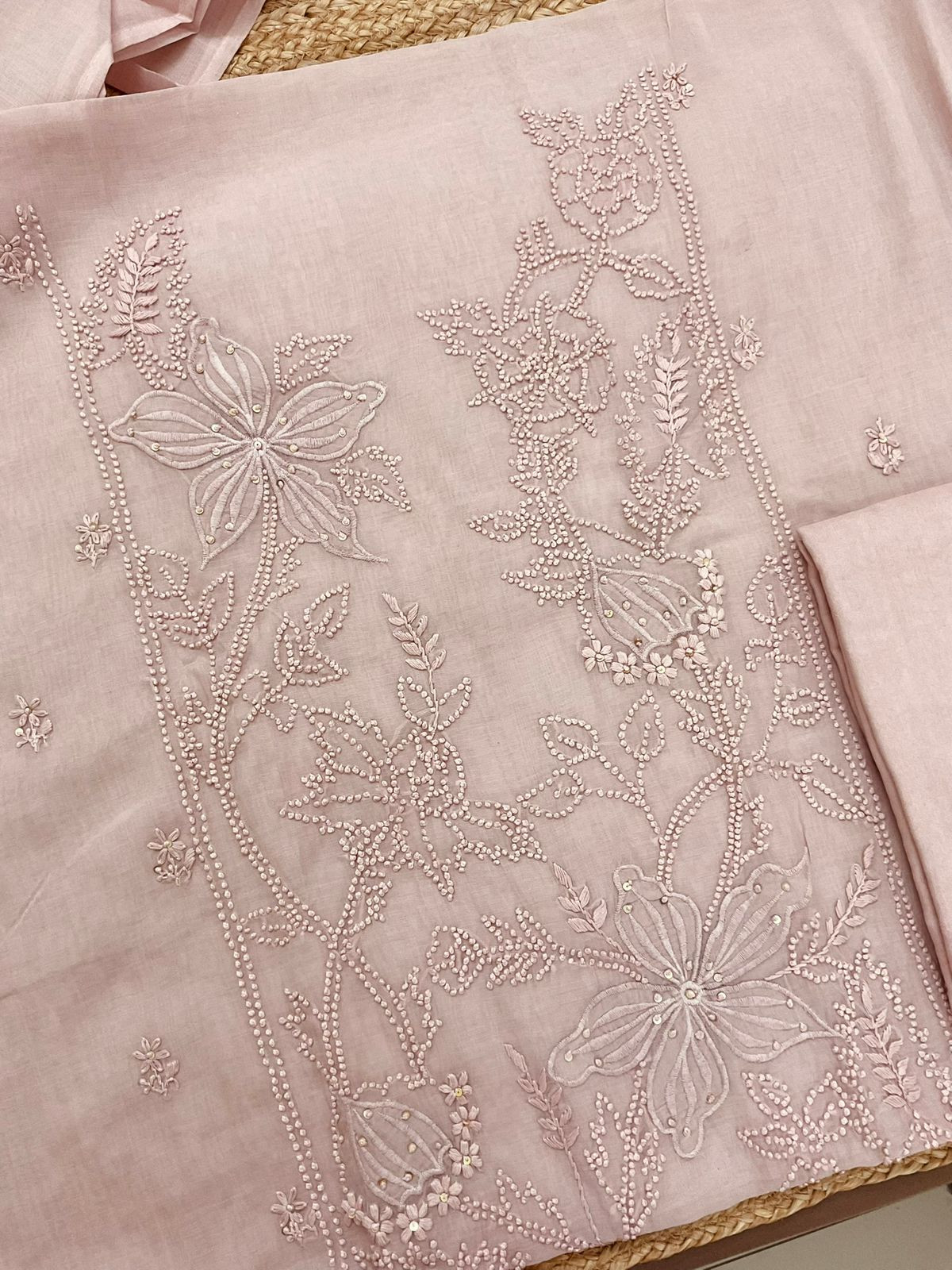 Pure Chanderi Embroidered Suit - Baby Pink
