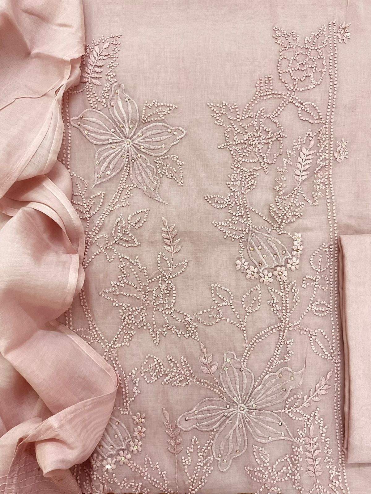 Pure Chanderi Embroidered Suit - Baby Pink