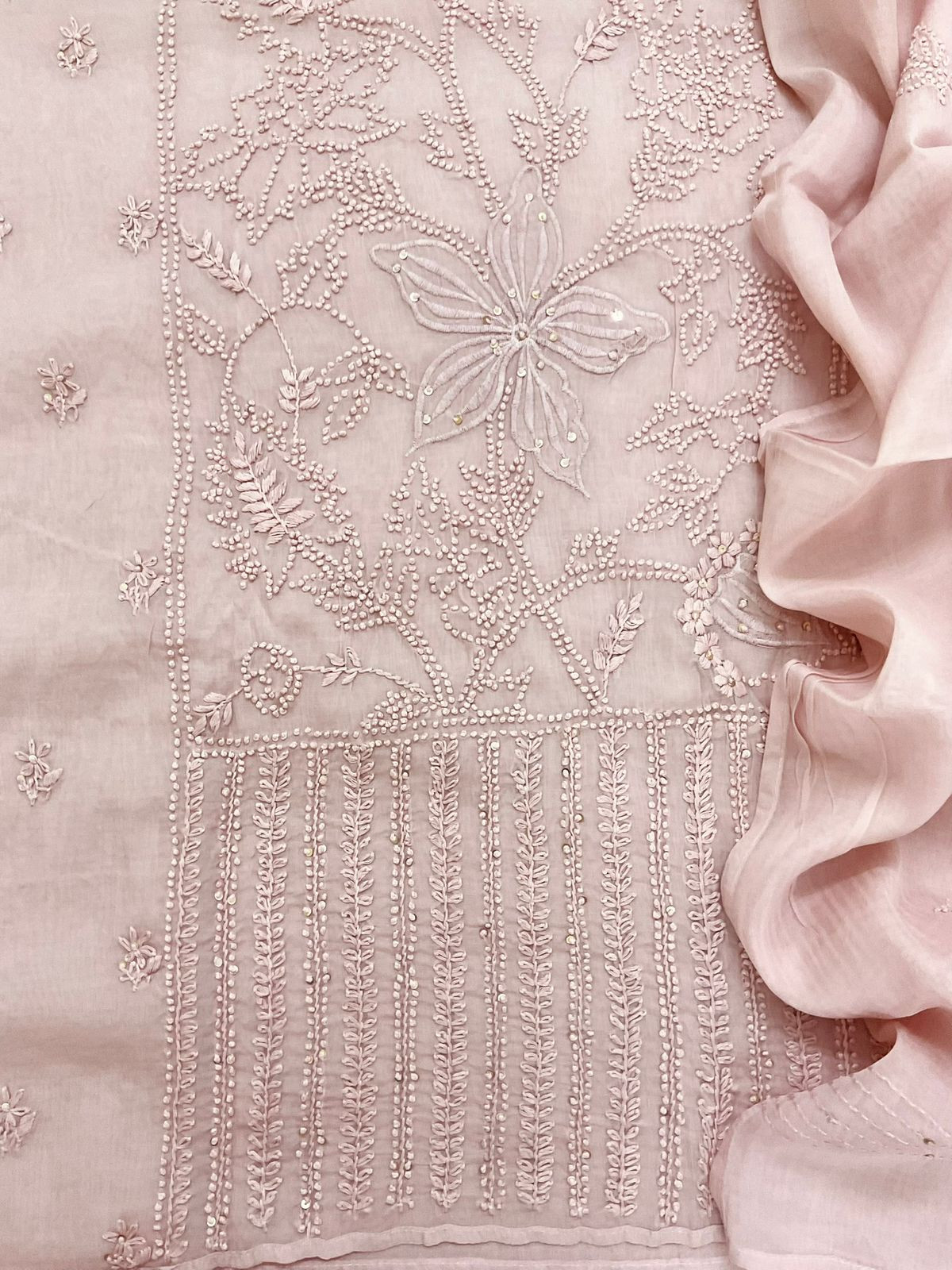 Pure Chanderi Embroidered Suit - Baby Pink