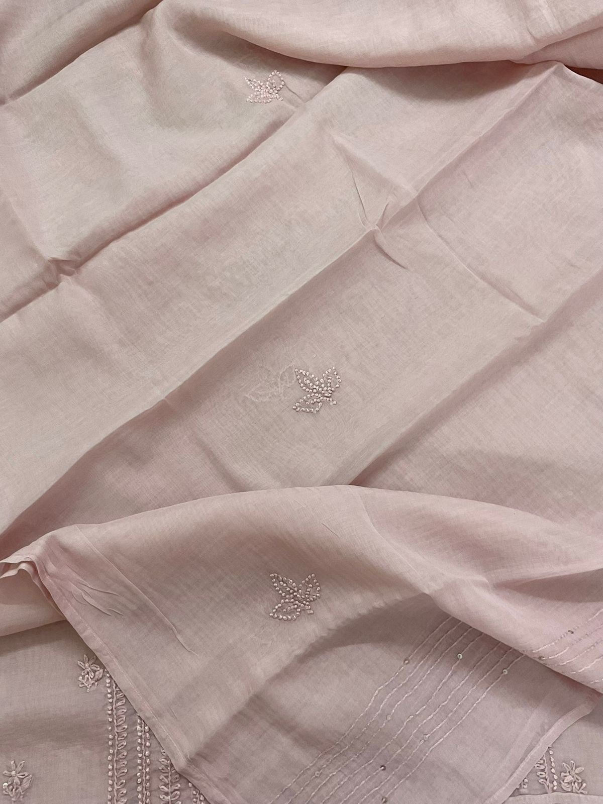 Pure Chanderi Embroidered Suit - Baby Pink