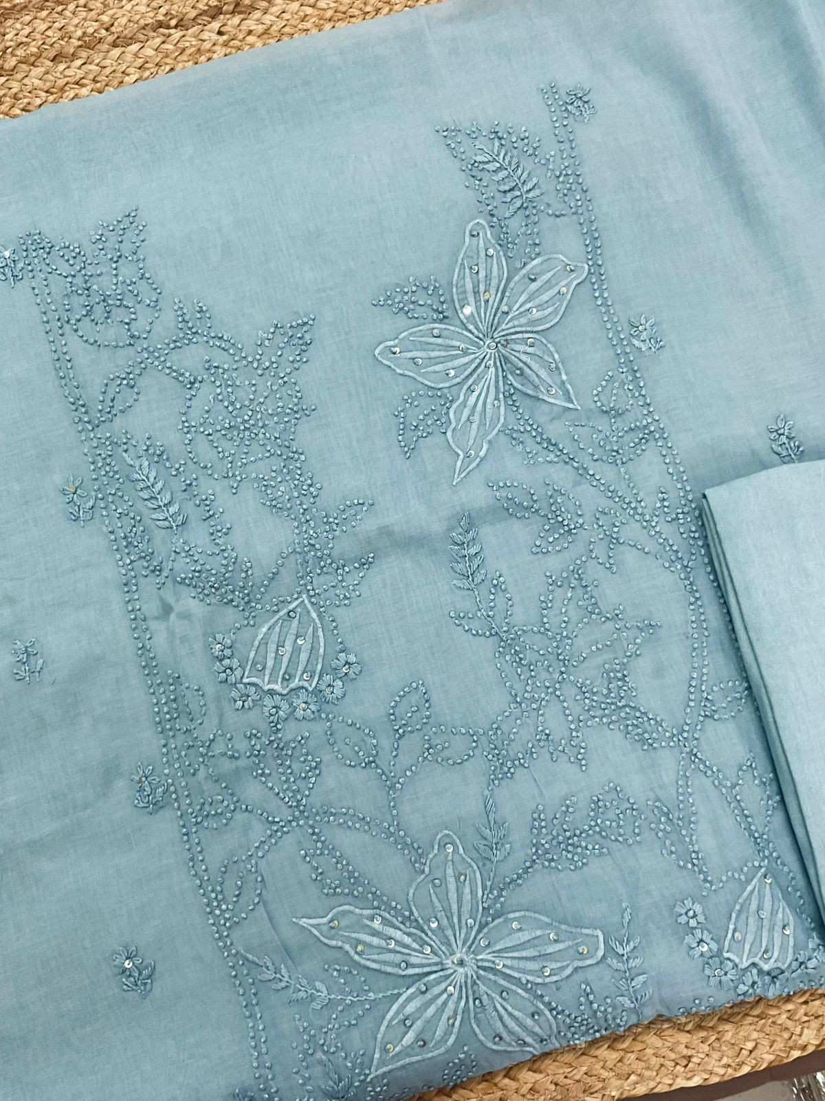 Pure Chanderi Embroidered Suit - Blue