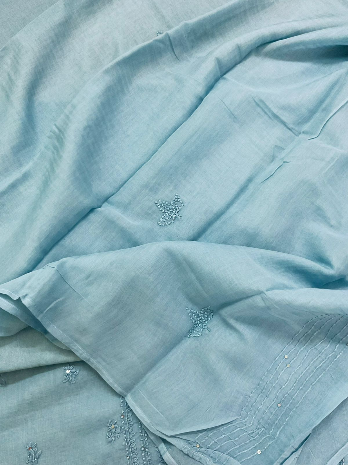 Pure Chanderi Embroidered Suit - Blue