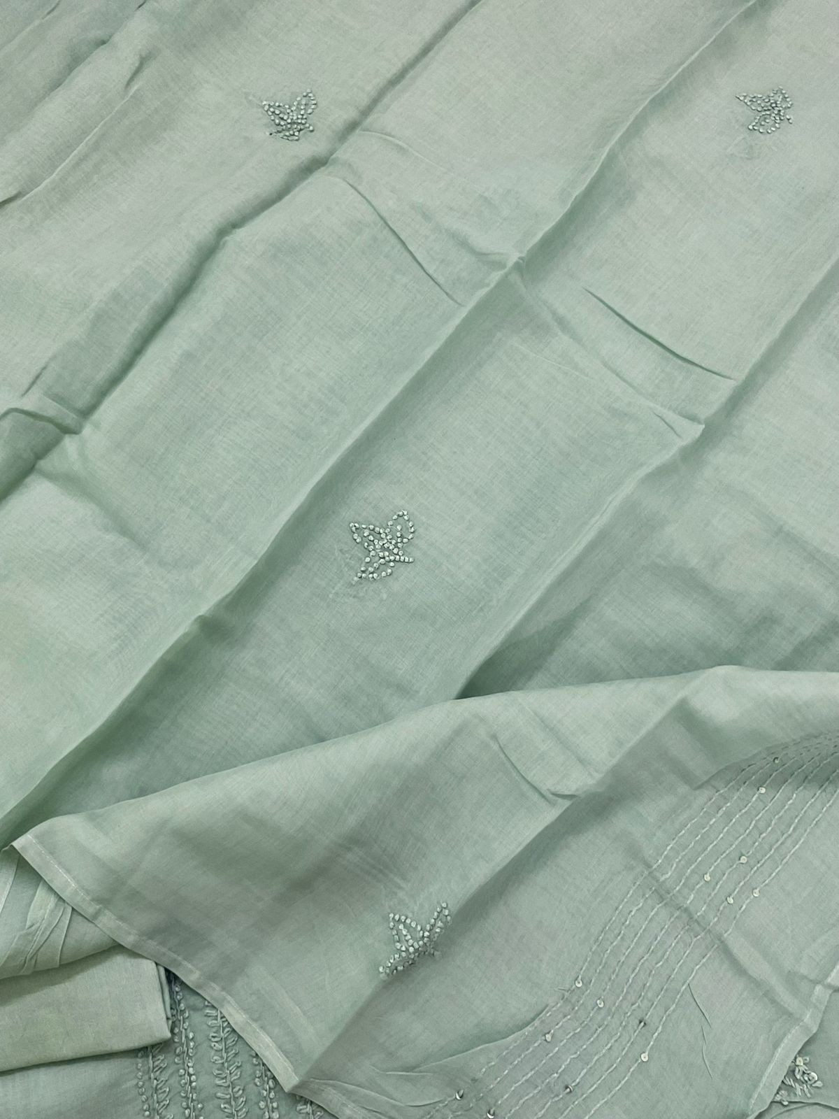 Pure Chanderi Embroidered Suit - Green