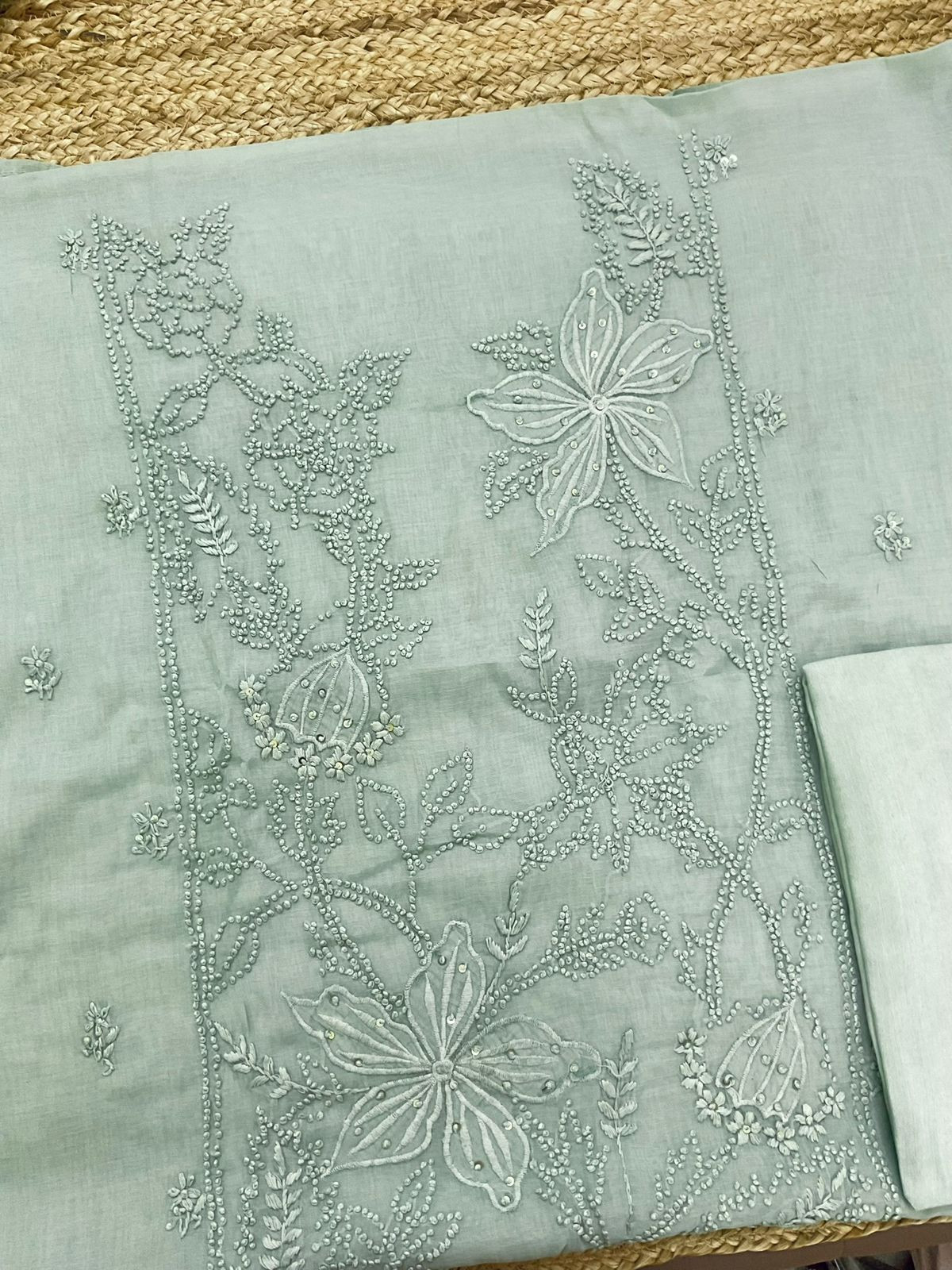 Pure Chanderi Embroidered Suit - Green