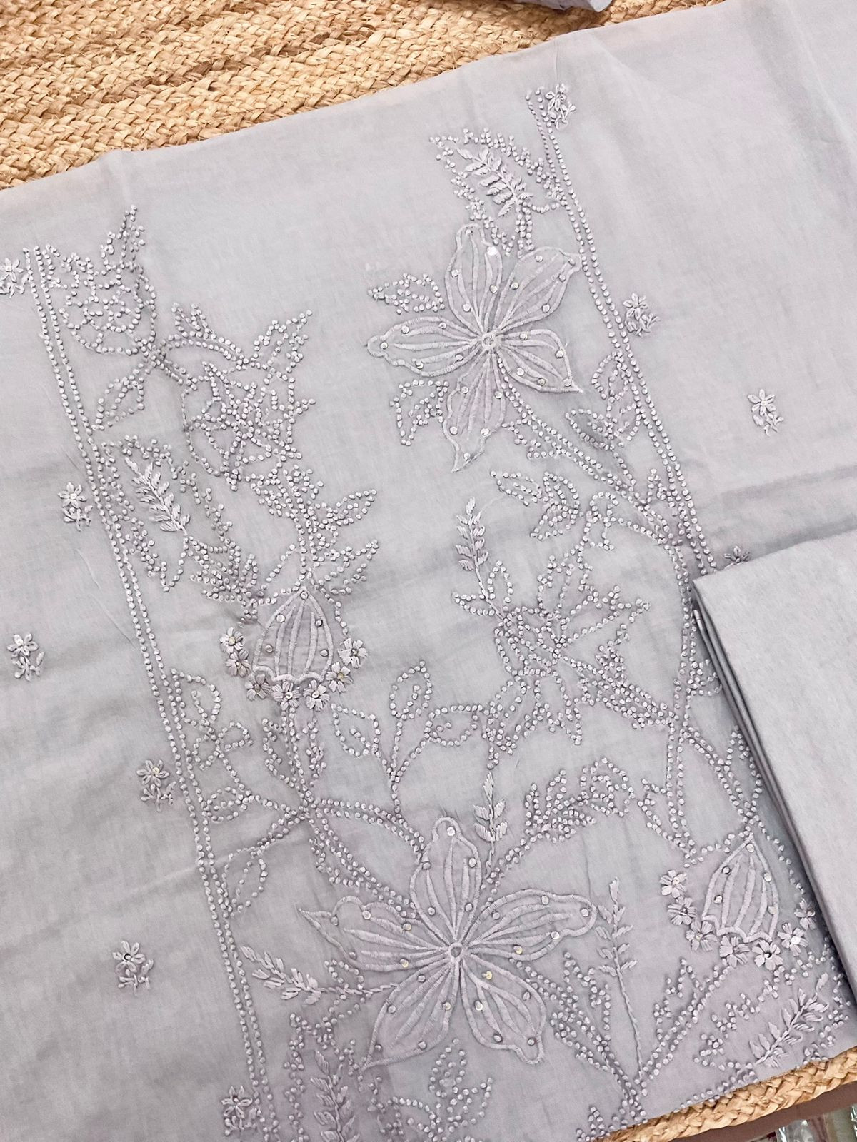 Pure Chanderi Embroidered Suit - Lilac