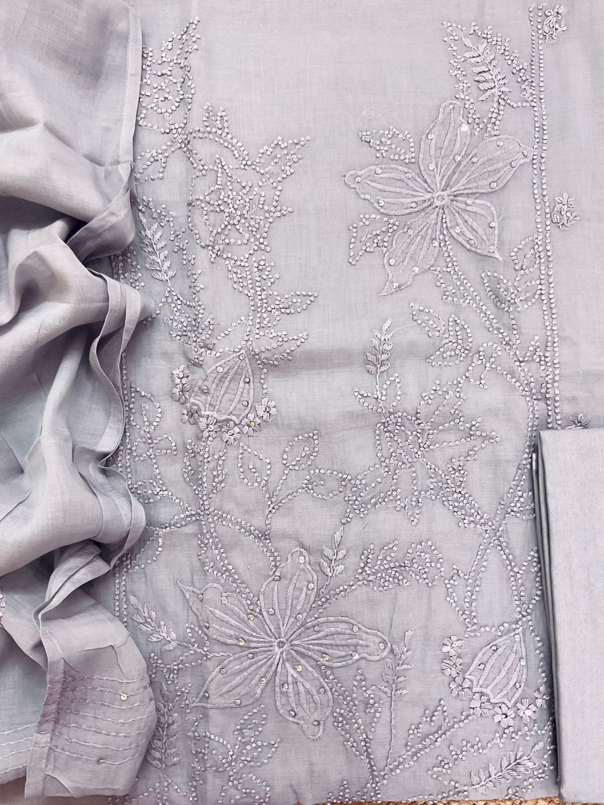 Pure Chanderi Embroidered Suit - Lilac