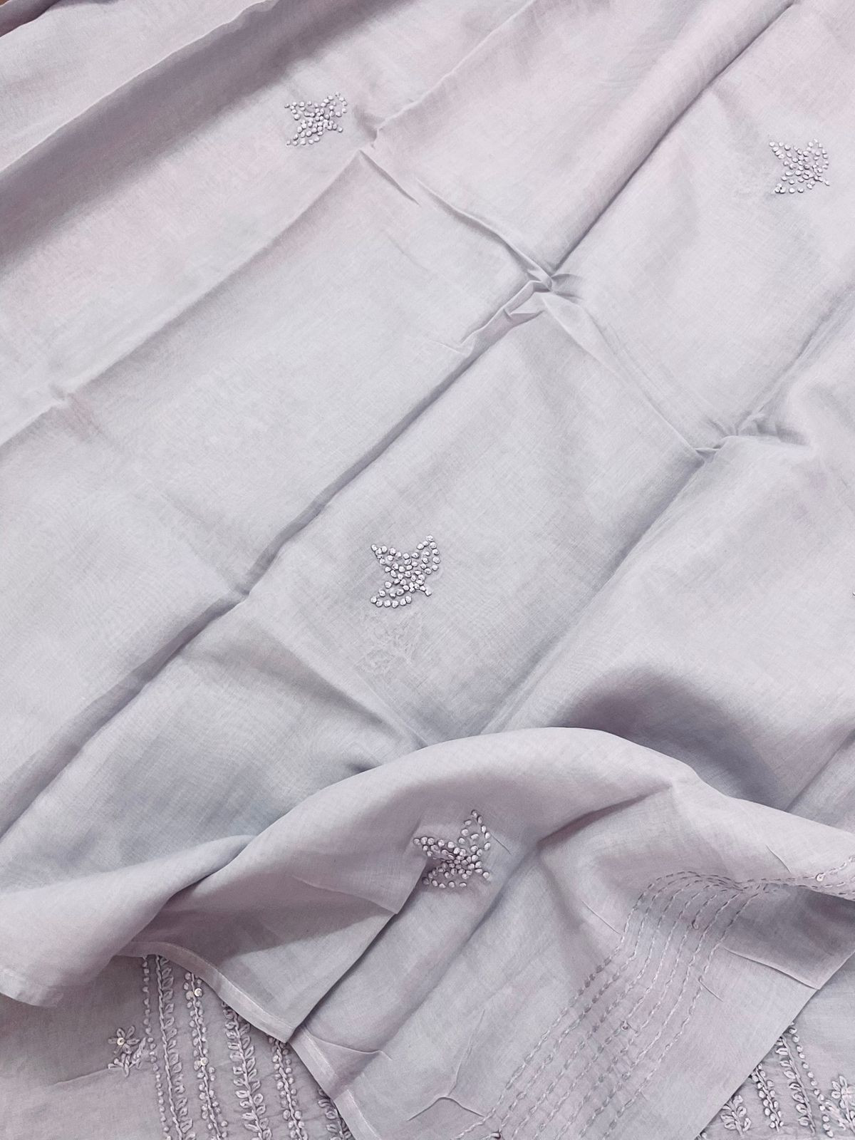 Pure Chanderi Embroidered Suit - Lilac