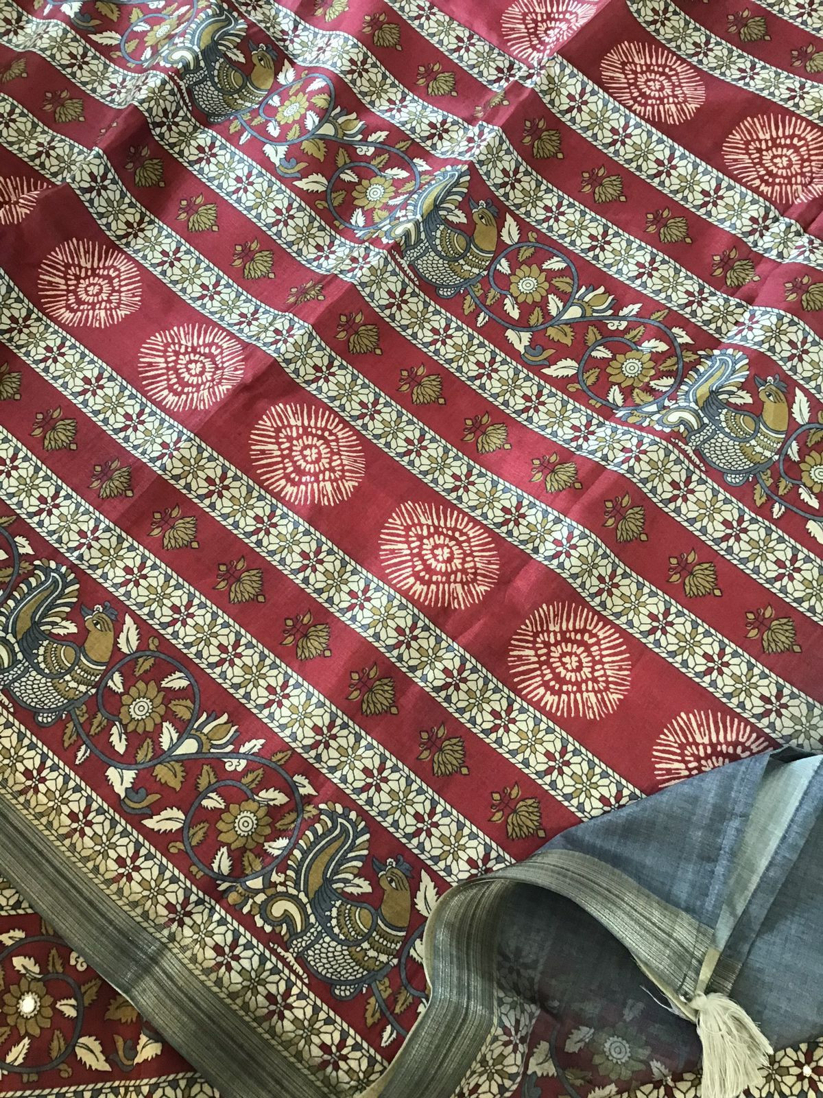 Soft Semi Tussar Printed Embroidered Suit - Grey